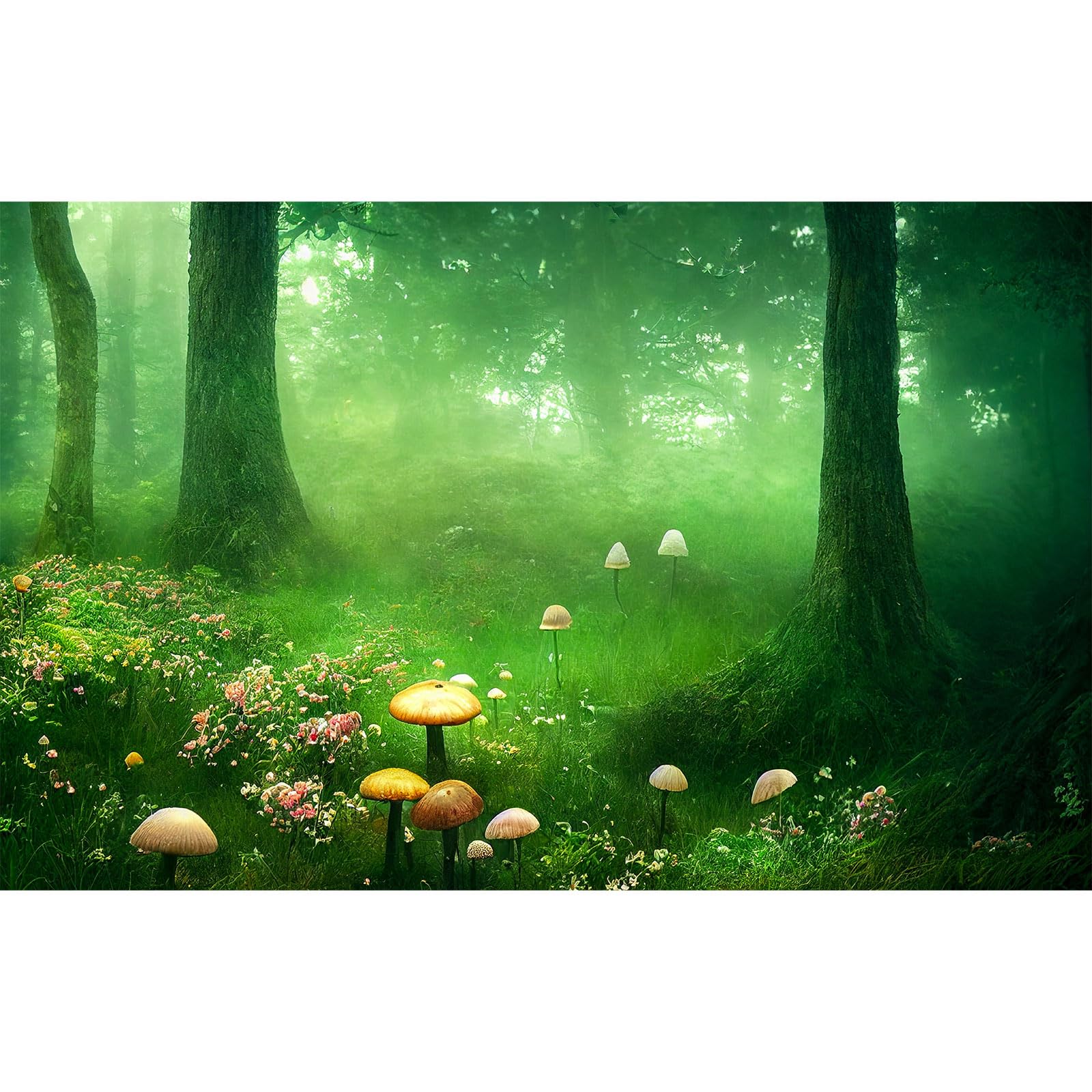 Aquarium Background Foggy Forest Sun Rays Mushrooms Terrarium Backdrop Foggy Rainforest Various Flowers Natural Landscape Tank Background Reptile Habitat Backdrop Wallpaper Poster Vinyl 36x24in