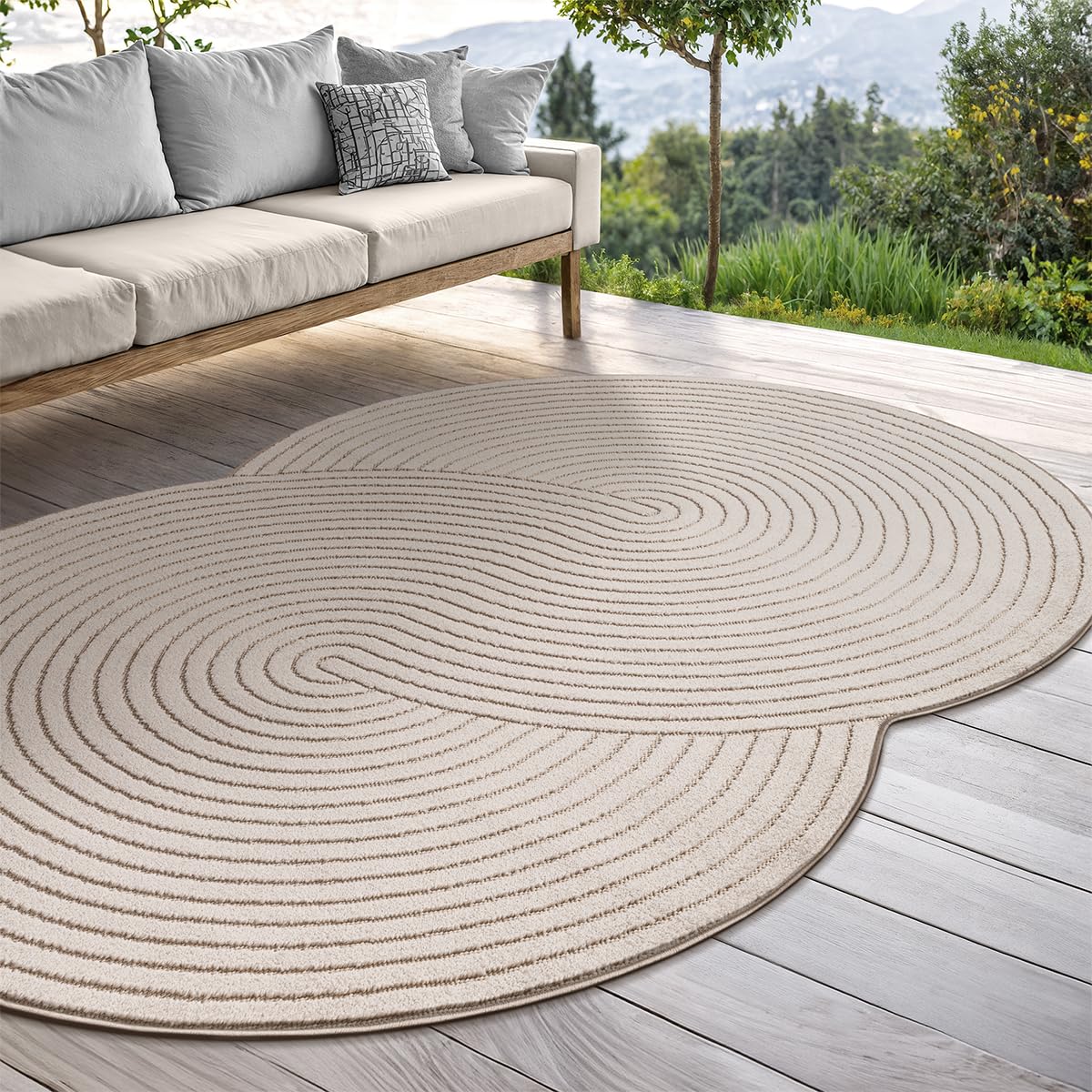 the carpet Santo Plus Outdoor Teppich – Wetterfest & Pflegeleicht, Balkon Teppich, Terrasse & Garten, Flachgewebe Indoor & Outdoor, Modern für Wohnzimmer & Schlafzimmer, Beige, 160 x 230 cm Shape