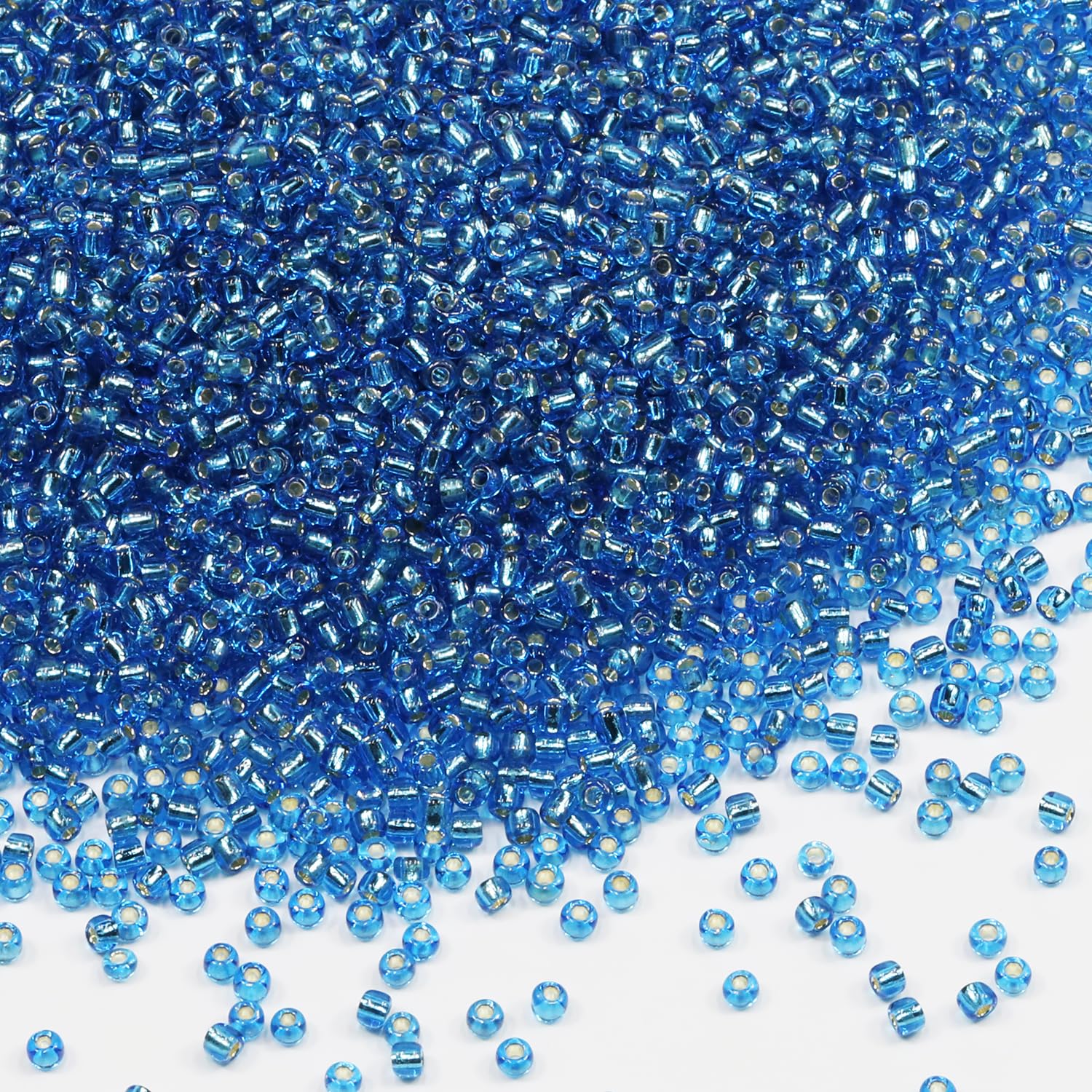 Tibaoffy Transparent Blue with Silver Lined Beads Size 8/0 Crafts Glass Seed Beads 3mm for Jewelry Making (Total About 100g About 3600pcs)