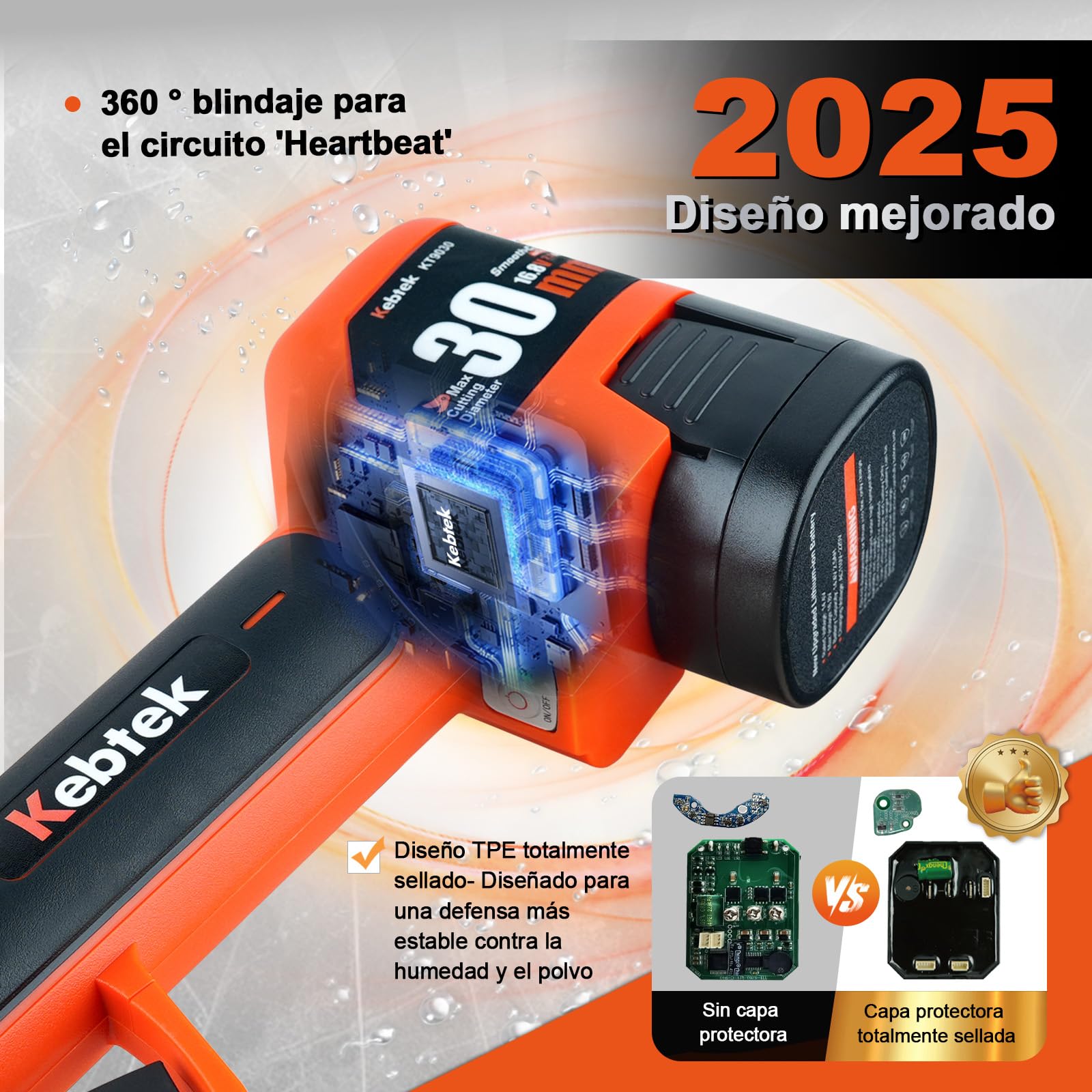 Kebtek KT 9030 Tijera de Poda Eléctrica 30mm Ligera | Batería 16,8V Con Dos Baterías 2×2,5Ah, 8–10 h de Autonomía, Corte Ajustable, Ideal Para Jardines, Rosales Y Árboles Frutales