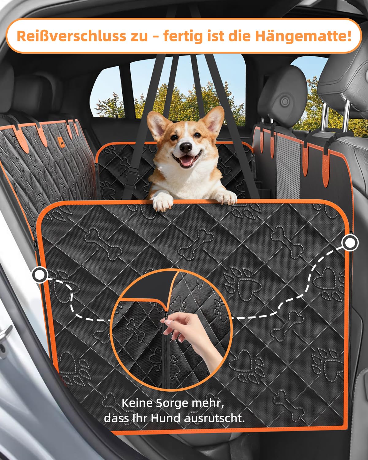 Hundedecke Auto Rückbank 100% Wasserdicht Kratzfeste Autoschondecke Hund Rücksitz mit Seitenschutz und Sichtfenster Hundematte Auto Rückbank Universal für PKWs LKWs und SUV mit Sicherheitsgurt