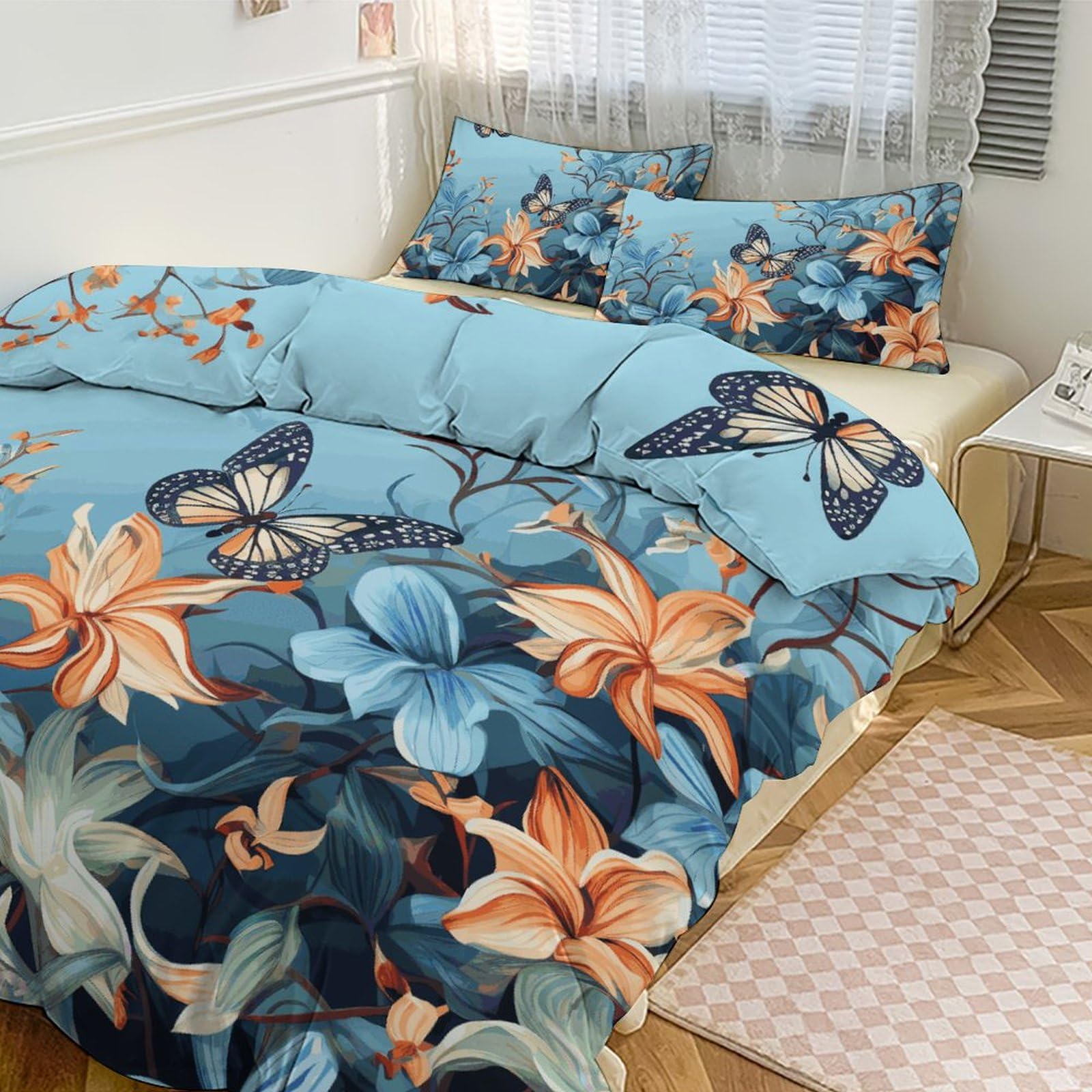 Parure de lit papillon bleu couvre-lit thermique épais pour couchage 259,1 cm