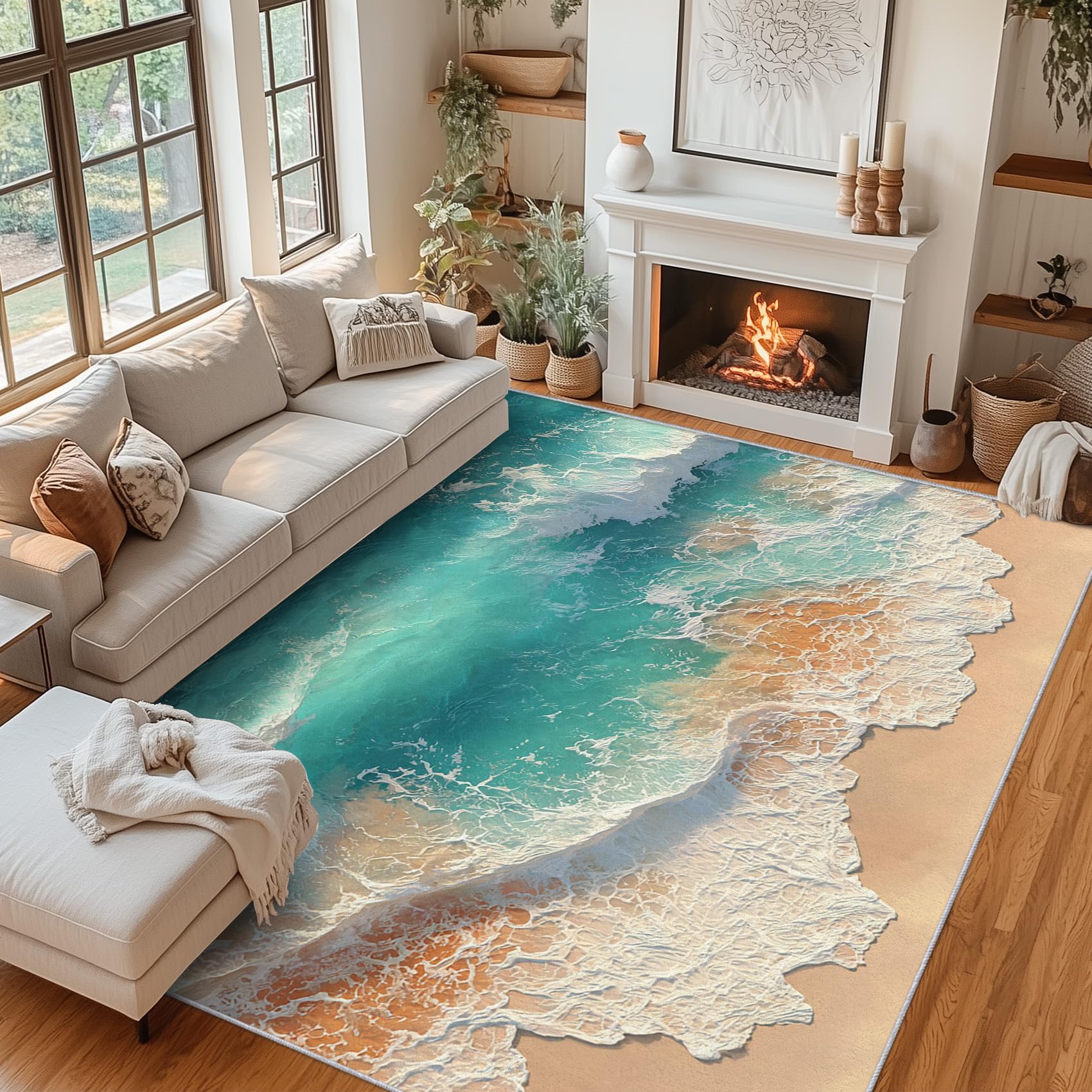 Tapis plage et mer moquette douce pour chambre et salon serein