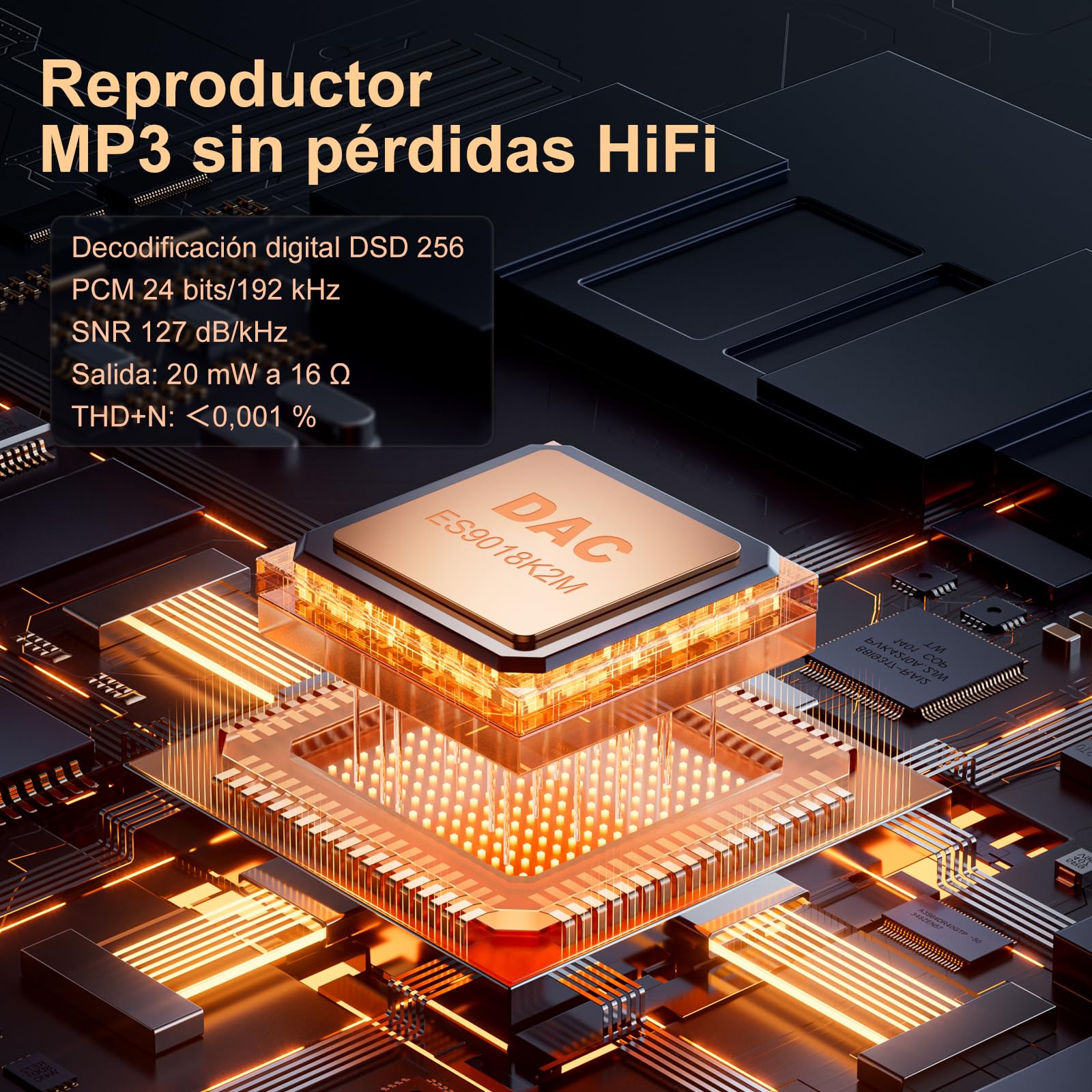 Reproductor MP3 Hi-Fi con compatibilidad con Bluetooth 5.3, reproducción de Audio de Alta resolución DSD sin pérdidas, Capacidad de 64 GB y Pantalla táctil de 2,8 Pulgadas