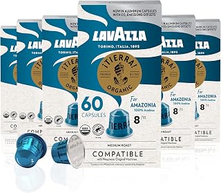Lavazza TIERRA AMAZONIA USDA ORGANIC Espresso Aluminum Capsules Compatible with Nespresso Original Machines (Pack of 60) ,Value Pack, Medium Roast, 100% Arabica, Round & Balanced, Intensity 8 of 13