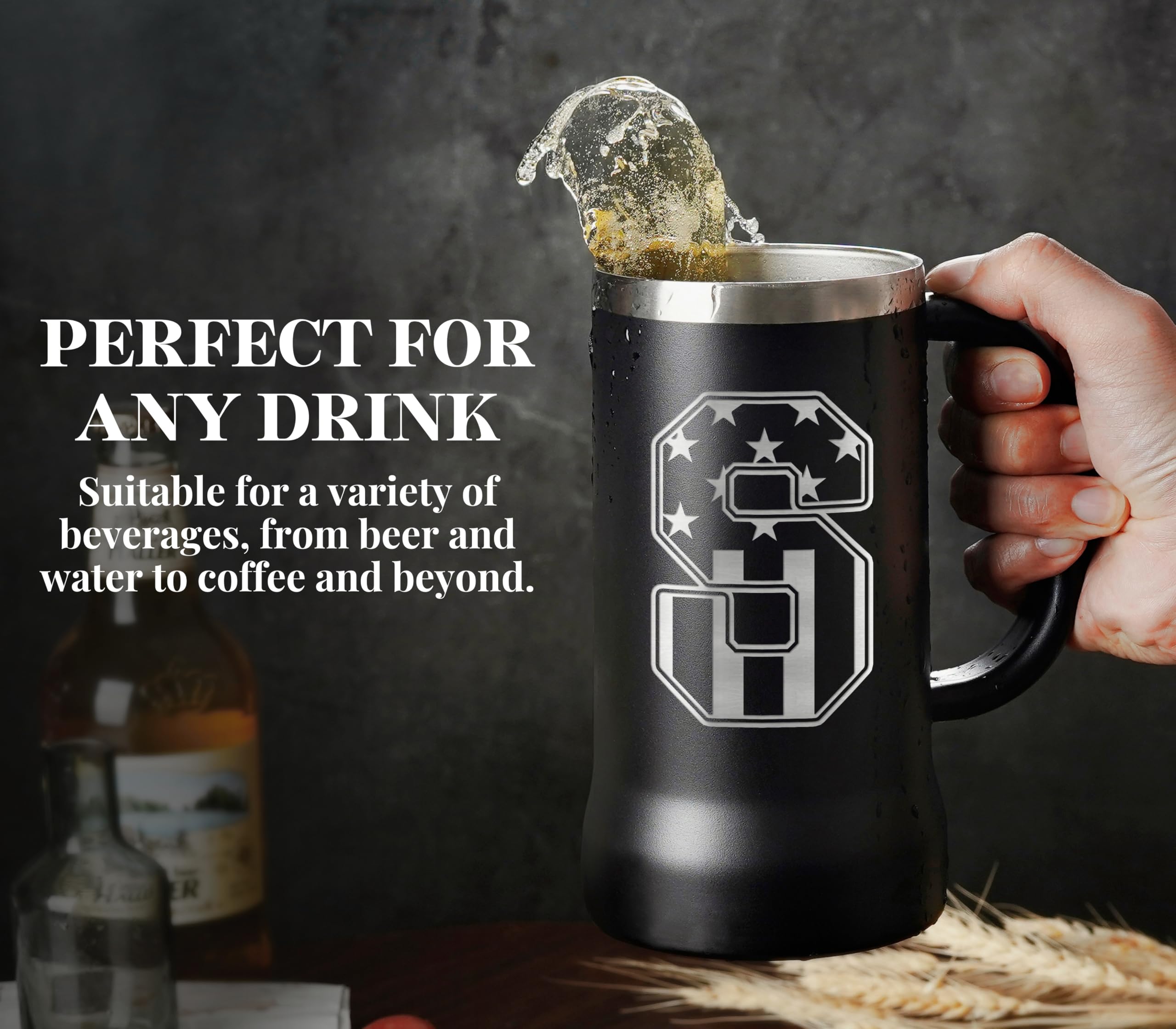 Onebttl Boccale da birra personalizzato, boccale da birra con manico, regali per gli amanti della birra, uomini che hanno tutto per compleanno, Natale - Regali patriottici personalizzati con bandiera