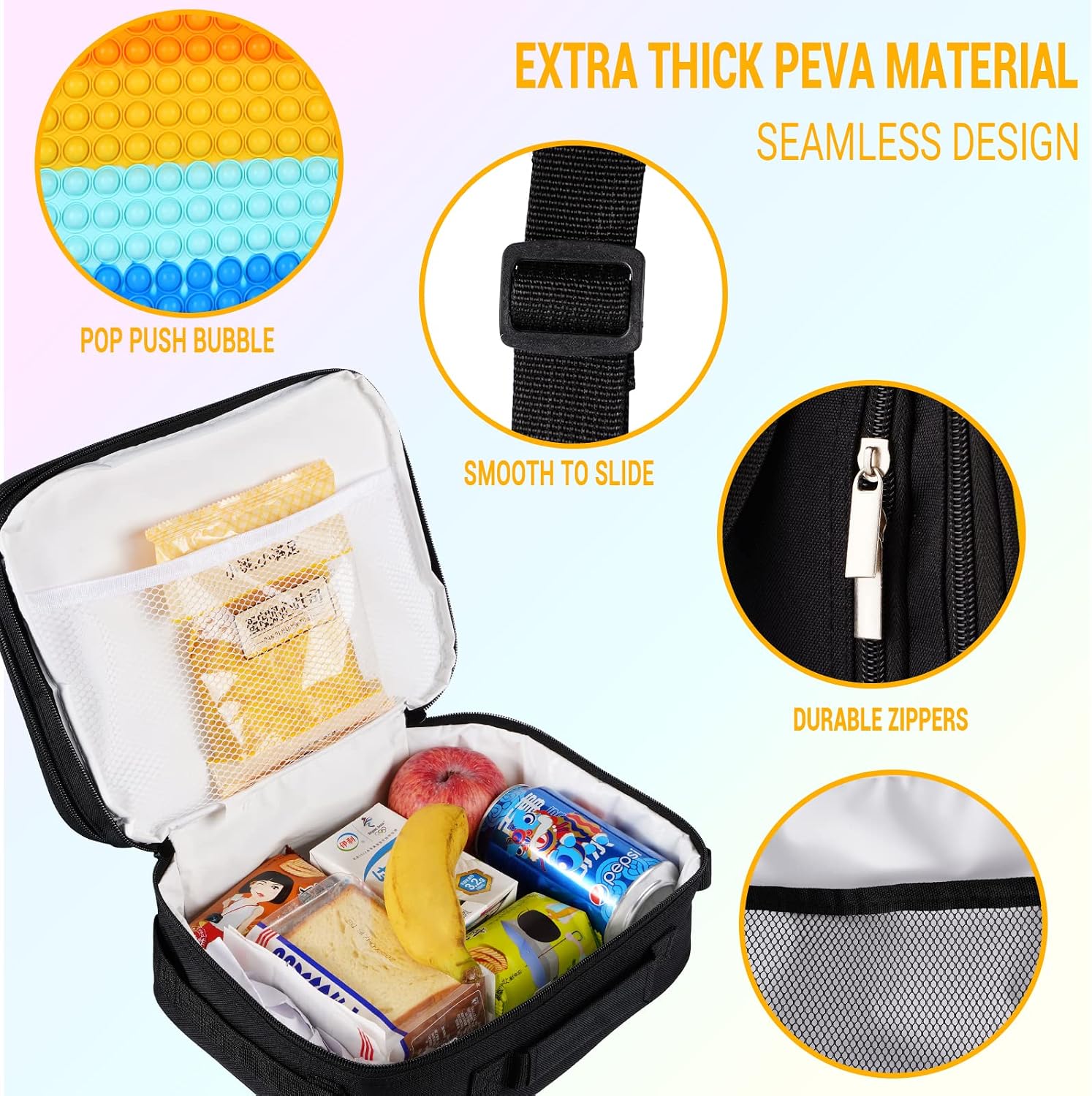 Pop Lunch Box for Boys Kids Lunch Bag Set for School Food Lunch Containers Insulated School Supplies- Office Picnic Cooler Cooling Toddler Lunch Bag with Adjustable Shoulder Strap Back to School