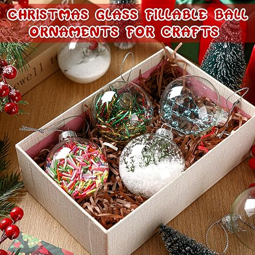 Miniatura 2 de Liliful 24 adornos de bola de cristal de Navidad, bolas de adorno de vidrio rellenables de 2.36 pulgadas, bombillas colgantes extraíbles para