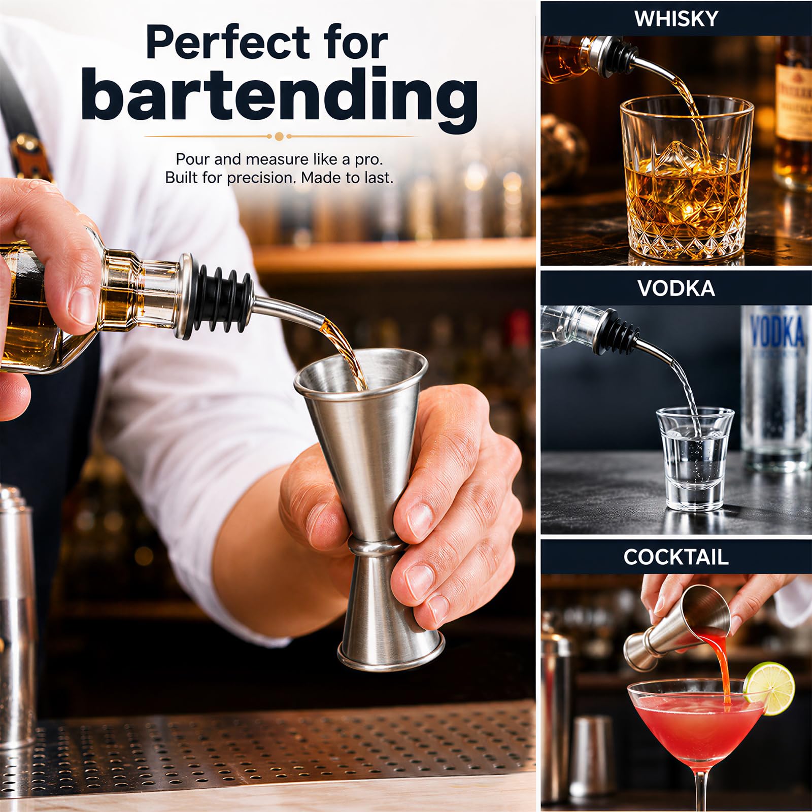Lot de 24 doseurs pour cocktail de barman - En acier inoxydable 304 - 28,3 g - Verre à mesurer - Double doseur japonais pour barman - Argenté