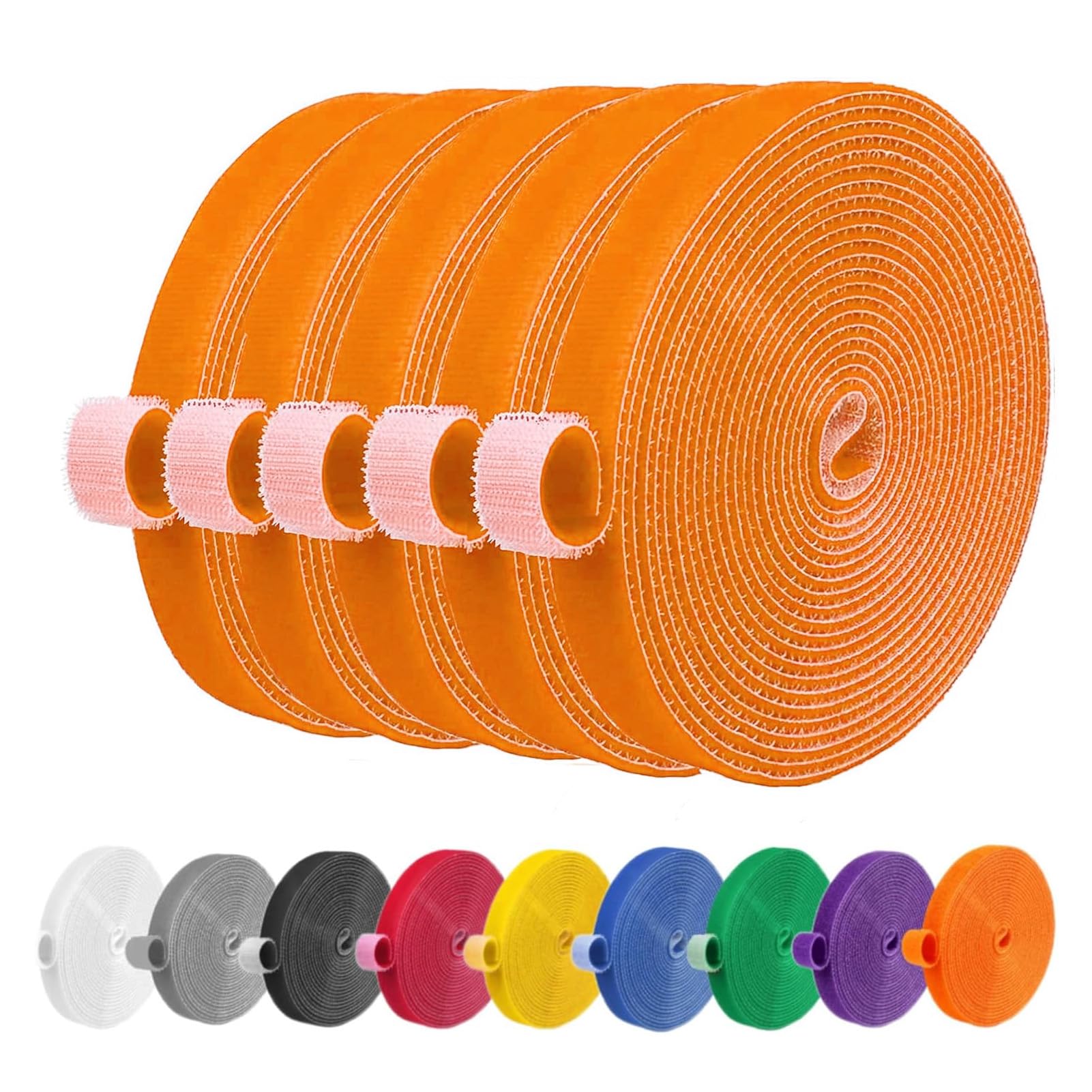 IFNOW 32FT Reusable Fastening Tape Cable Ties Double-Sided Hook-and-Loop Cable Management Tape Strength and Durability 0.4''/Width (5, Orange)