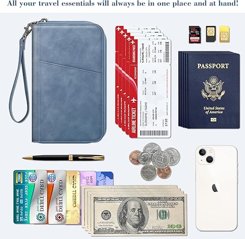 Miniatura 3 de Fintie Soporte para pasaporte familiar, cartera con bloqueo RFID, estuche organizador de documentos de viaje, funda para tarjetas de crédito para