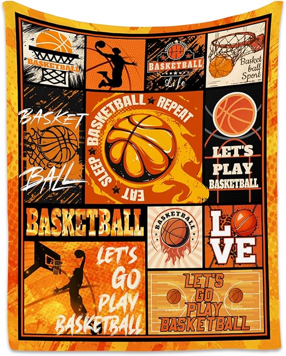 Basketball Blanket - 30x40 Inches Sports Throw Blanket for Kids - Orange Soft Fuzzy Blankets for Couch & Office