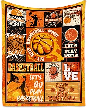 Basketball Blanket - 30x40 Inches Sports Throw Blanket for Kids - Orange Soft Fuzzy Blankets for Couch & Office