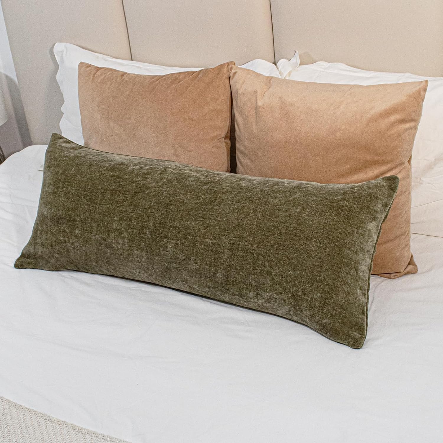 JoraLion Thick Chenille Lumbar Pillow Cover 14x36 inch, Olive Green Decorative Pillowcase Farmhouse Soft Cushion Case for Couch Sofa Bed Living Room, Pack of 1(Cover ONLY)