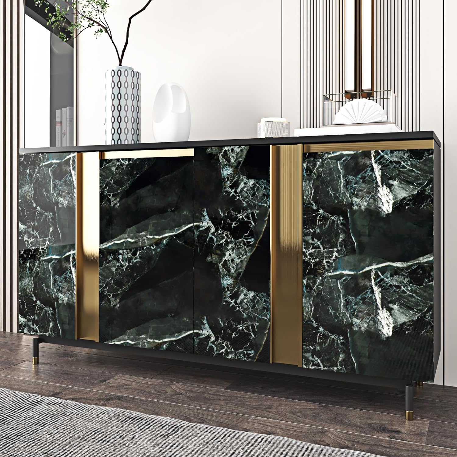 Glossy Emerald Green Marble Contact Paper Green Marble Wallpaper Peel and Stick Countertops Self Adhesive Countertop Contact Paper Waterproof for Cabinets Bathroom Table Decor 15.7"×118"