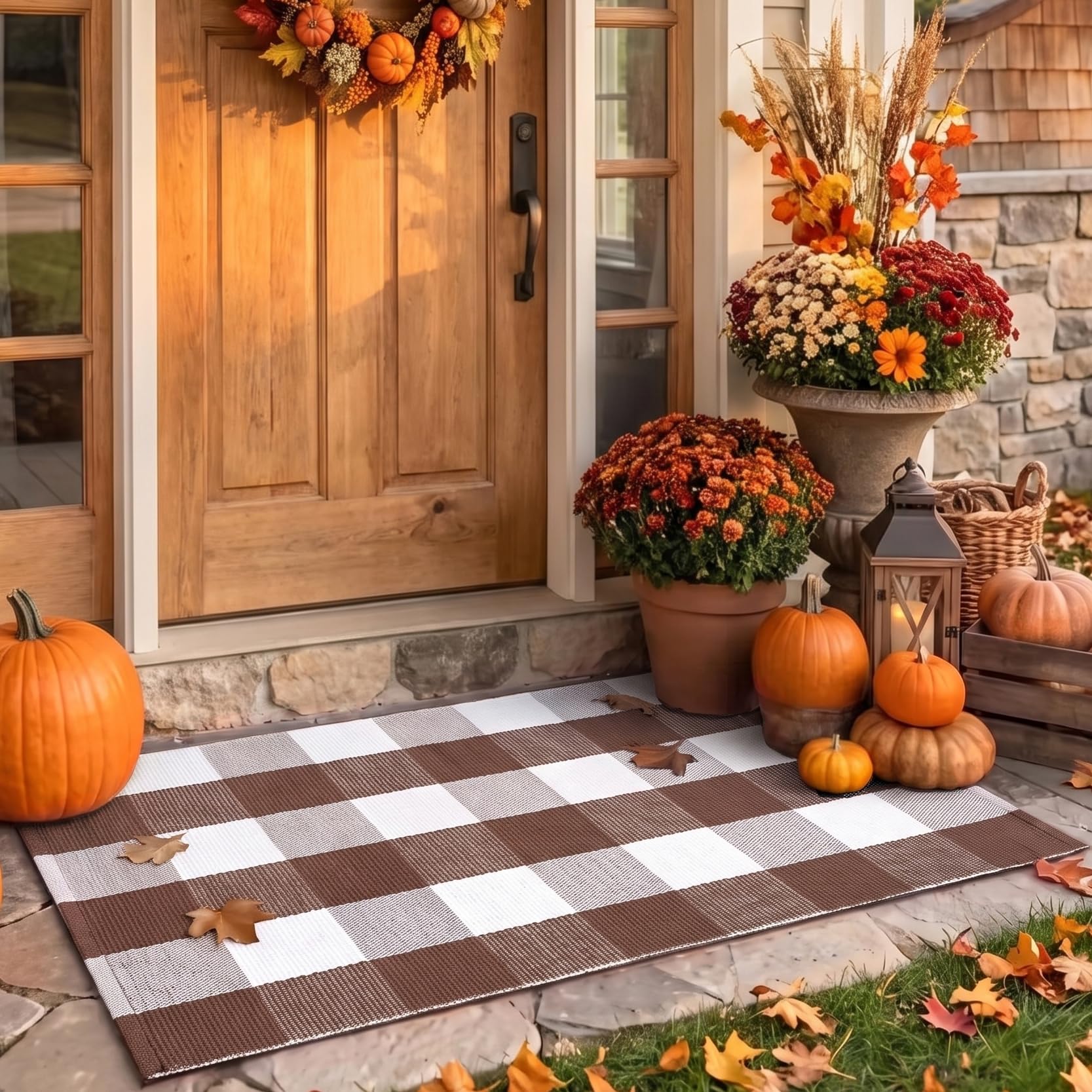 Buffalo Plaid Fall Doormat - Front Door Decor -9