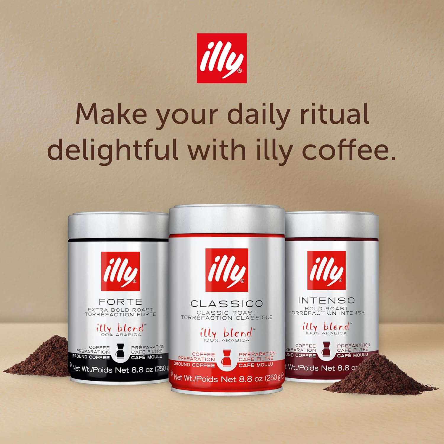 illy Ground Drip Coffee, Forte Dark Roast, 100% Arabica, Premium Italian Coffee, Pre-Ground for Drip Brewers, 8.8oz, 6 Pack