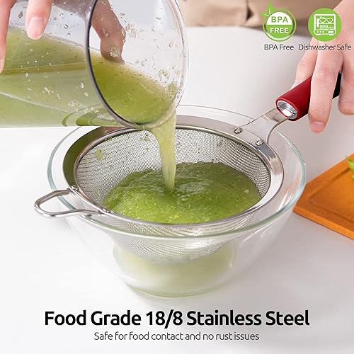 Miniatura 3 de Colador de malla de acero inoxidable 188 U-Taste Colador de alimentos de malla fina de 5.5 pulgadas con mango de silicona resistente remachado y 30