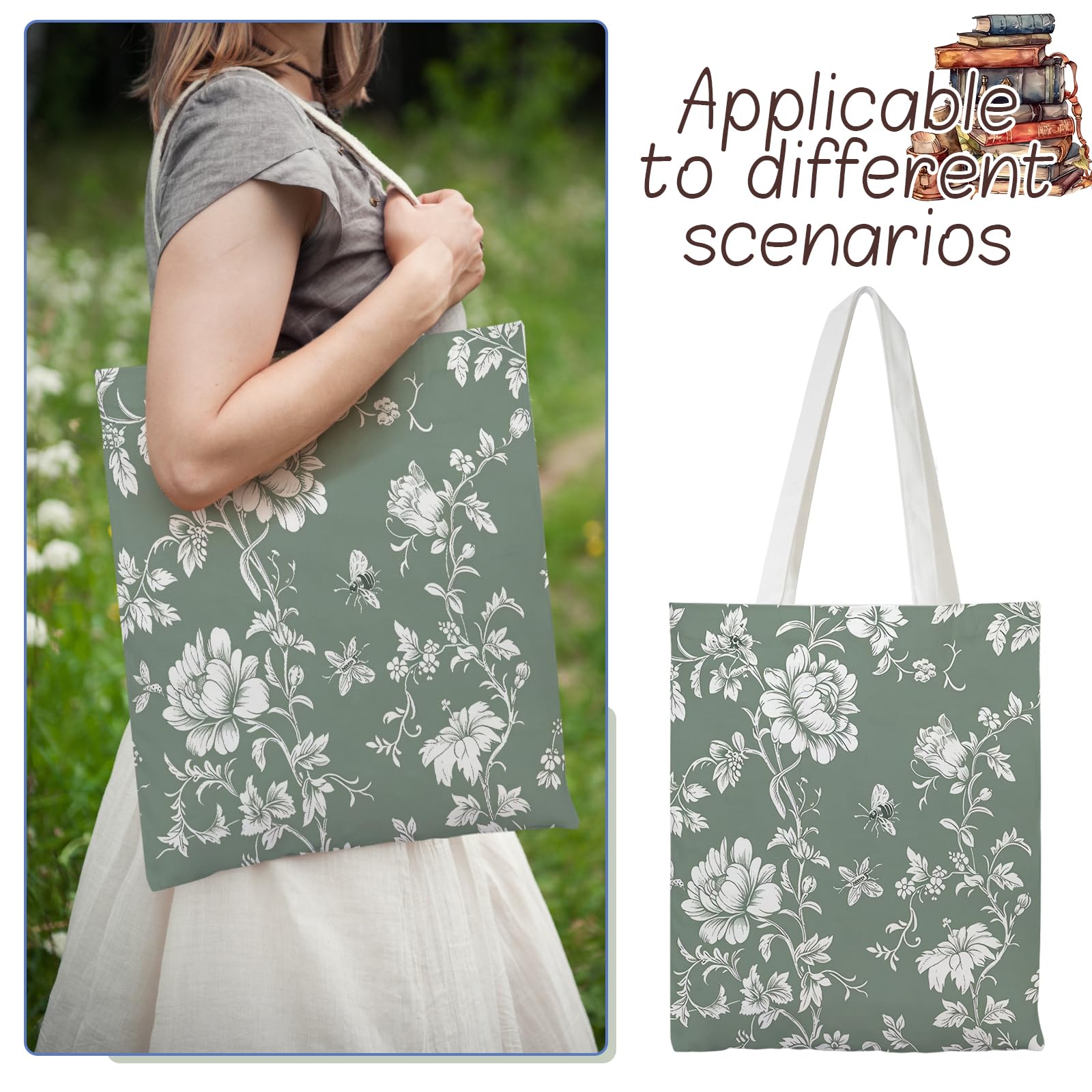 Borsa a secchiello in tela floreale per donna Chinoiserie Tote Bag Estetica Riutilizzabile Borse della spesa per Viaggi Shopping