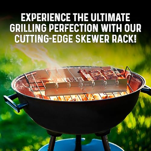 Miniatura 8 de Yukon Glory Estante para brochetas de barbacoa para asar Shish Kebob y pinchos, acero inoxidable plegable duradero con 6 pinchos