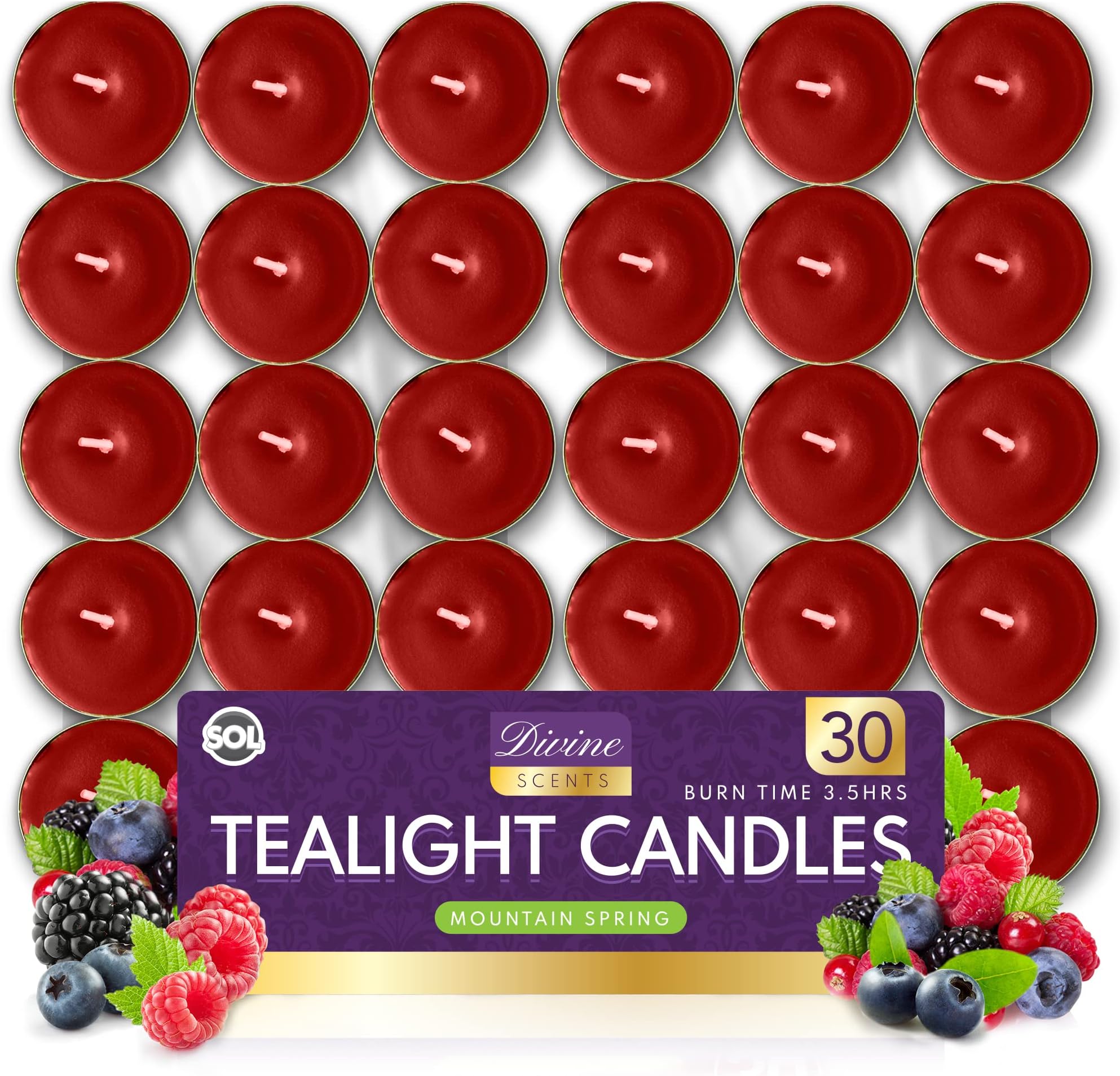30pk Fresh Berries Tea Lights Scented Tea Lights Long Burning Tealights Red Tealight