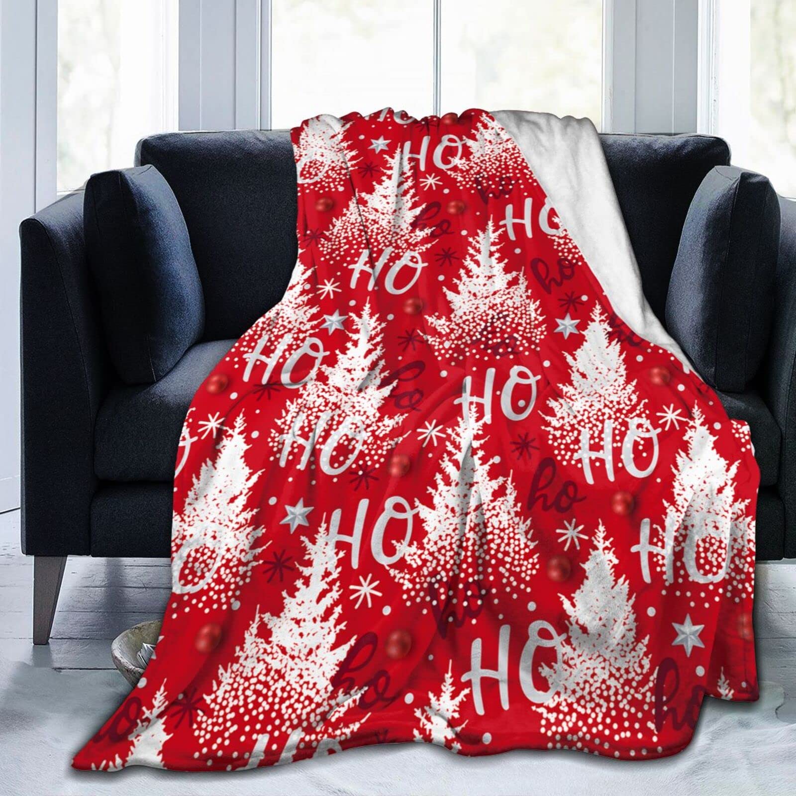 Lsjuee Christmas Design with Fir Trees and Pines Throw Blanket Warm Cozy Blankets Lightweight Soft Cozy Flannel Winter Holiday Blanket for Sofa Couch Bed Office Xmas Gift 60"X50"