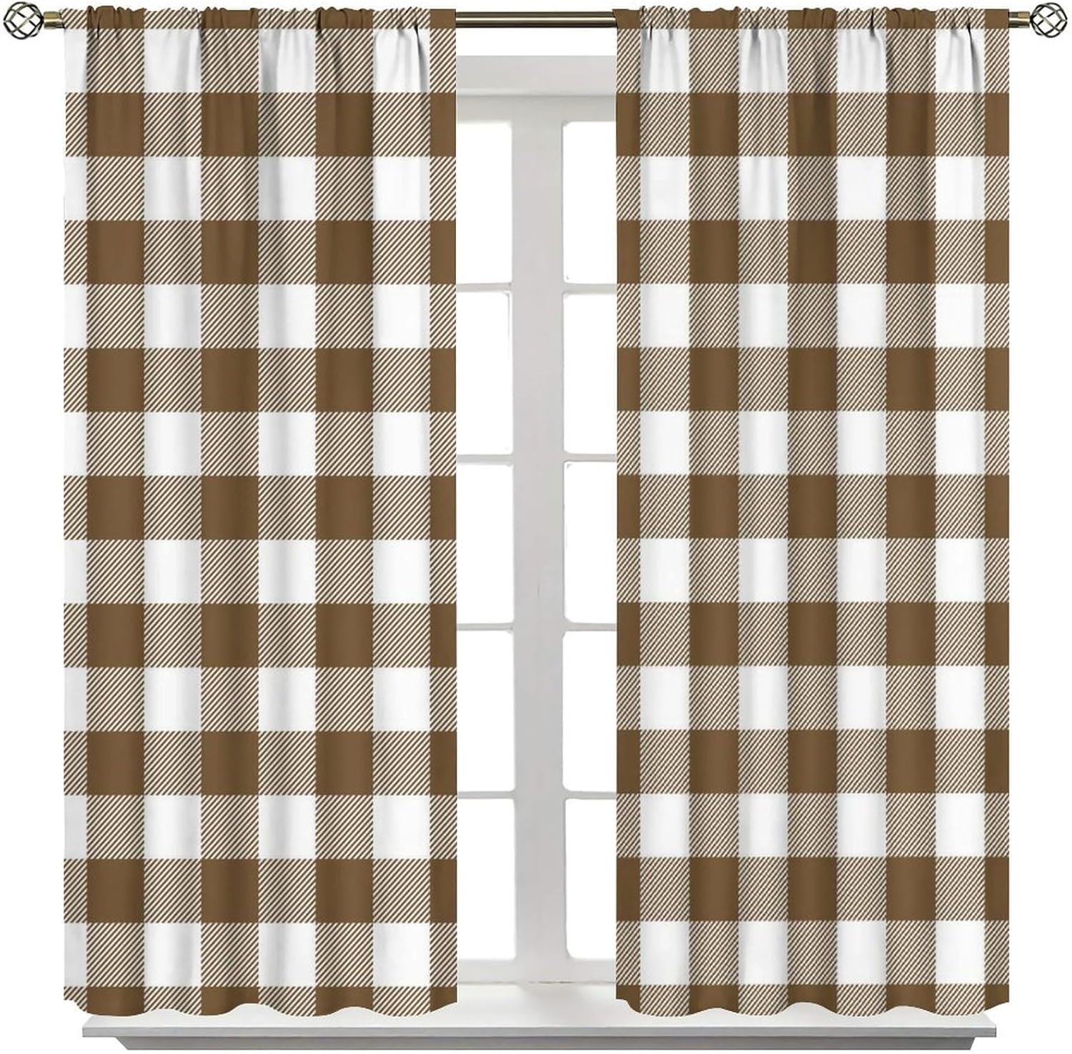 Buffalo Check Plaid Curtains Brown and White Curtain with Rod Pocket for Farmhouse Bedroom Living Room Home Decor Drapes Thermal Insulated Window Treatments 2 Panels Set 42x45 Inch