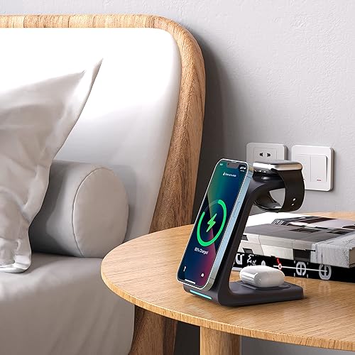 Miniatura 8 de Soporte de cargador inalámbrico rápido magnético para iPhone12-16/Pro/Pro Max/Plus/Mini, 5 W para Airpods3/2/Pro, 3W para iWatch 2-8/SE/Ultra,