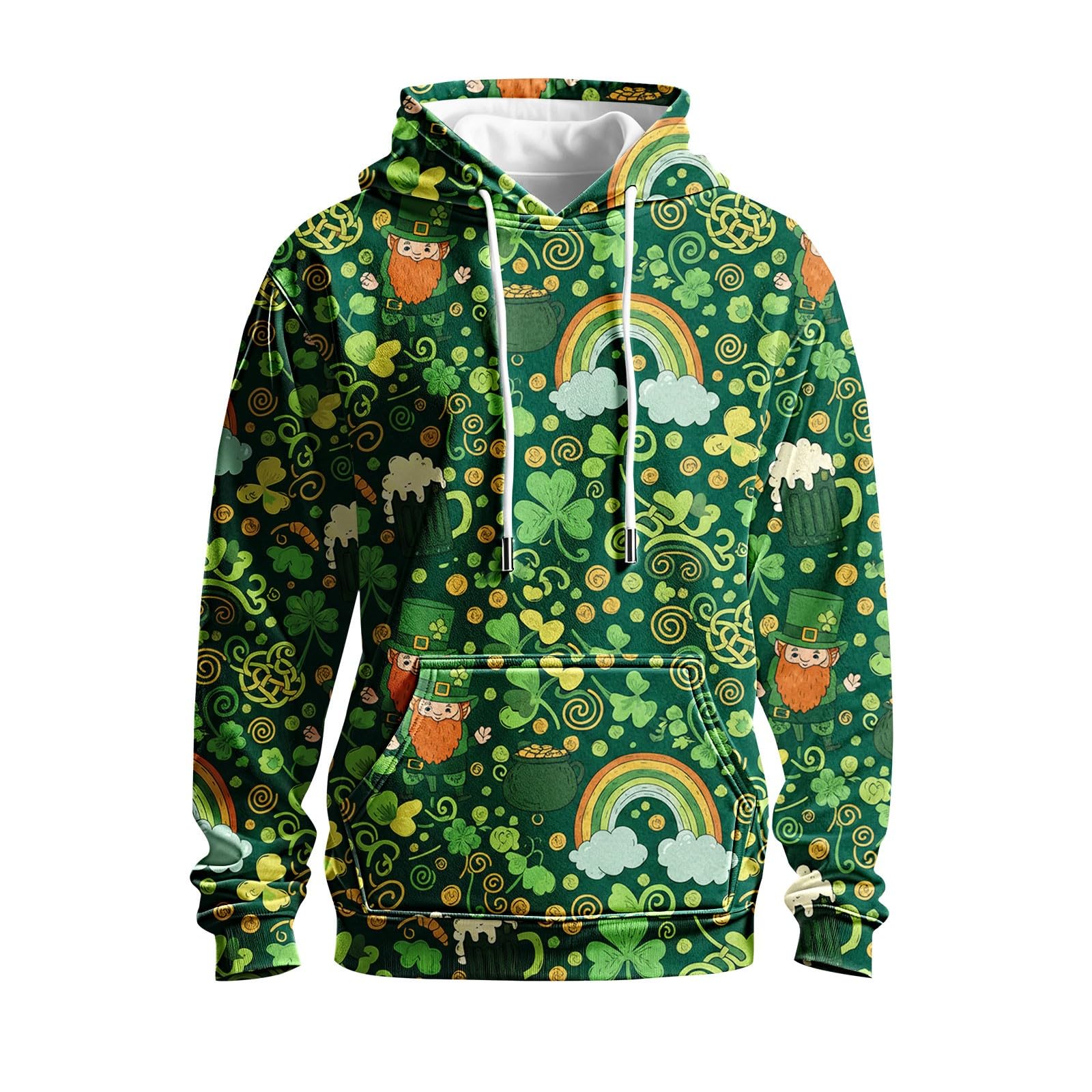 Ropa Protección Solar Sudadera con Capucha Irlandesa para Hombre Y Mujer, Estilo Universitario, Divertida, Holgada Bolsillo De Hierro (Green, XL) Oversize Top Deportivo Deportiva
