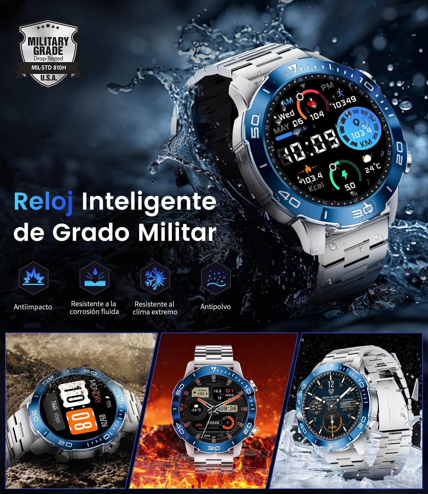LIGE Reloj Inteligente Hombre, 1.43" HD 800mAh para Android/iOS, Plateado