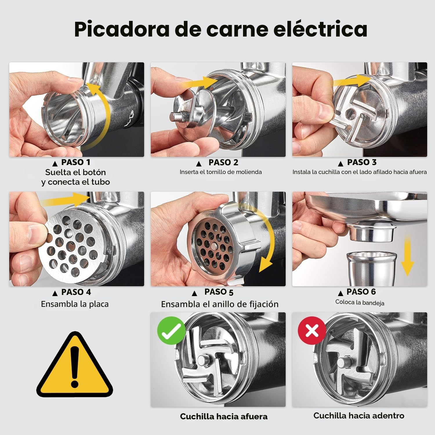 Yabano Picadora de carne eléctrica 3 en 1, de acero inoxidable, con relleno de salchichas, 3 placas de lijado, accesorio Kubbe y tubos de llenado de salchichas para el hogar y la cocina