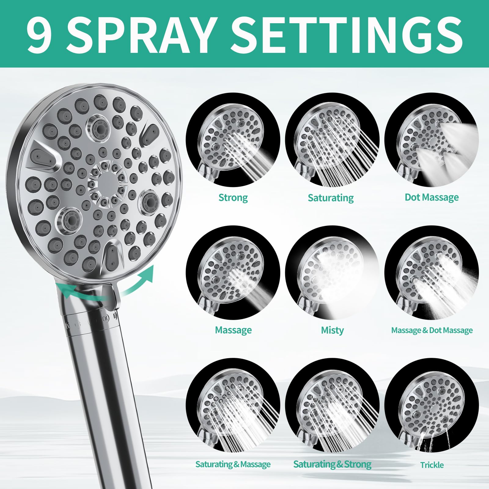 Soffione doccia a pioggia filtrato con combinazione di spray portatile, doppio soffione doccia combinato ad alta pressione, doppio soffione doccia con filtro a spruzzo, tubo extra lungo e