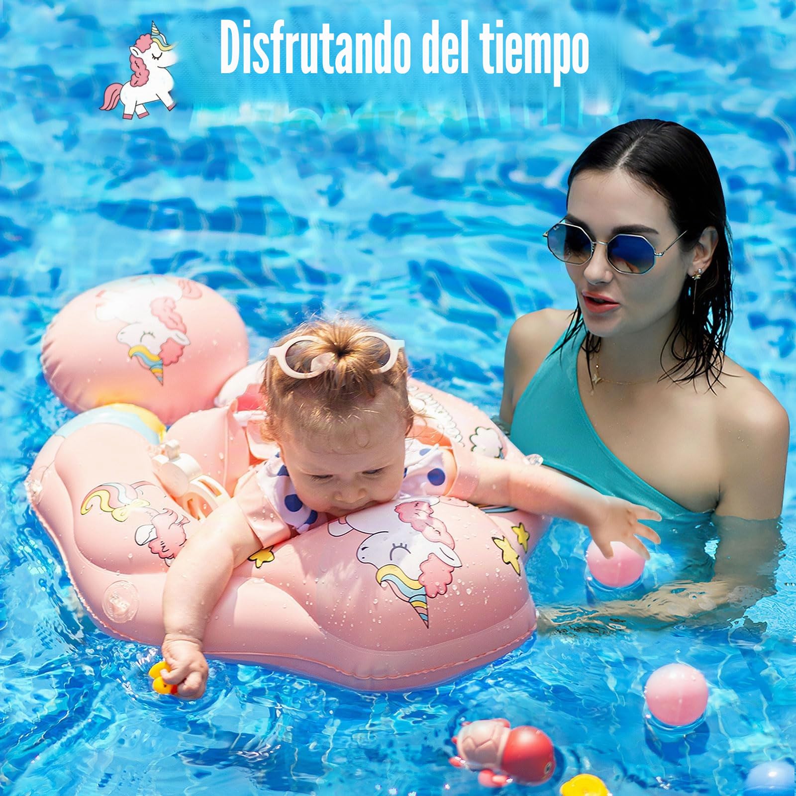 Flotador Bebe Inflable,Flotador Bebé con toldo de protección Solar UPF50+,Flotador Portátil Ajustable para Piscina de Bebé,Flotador de Piscina para niños pequeños para 3-24 Meses
