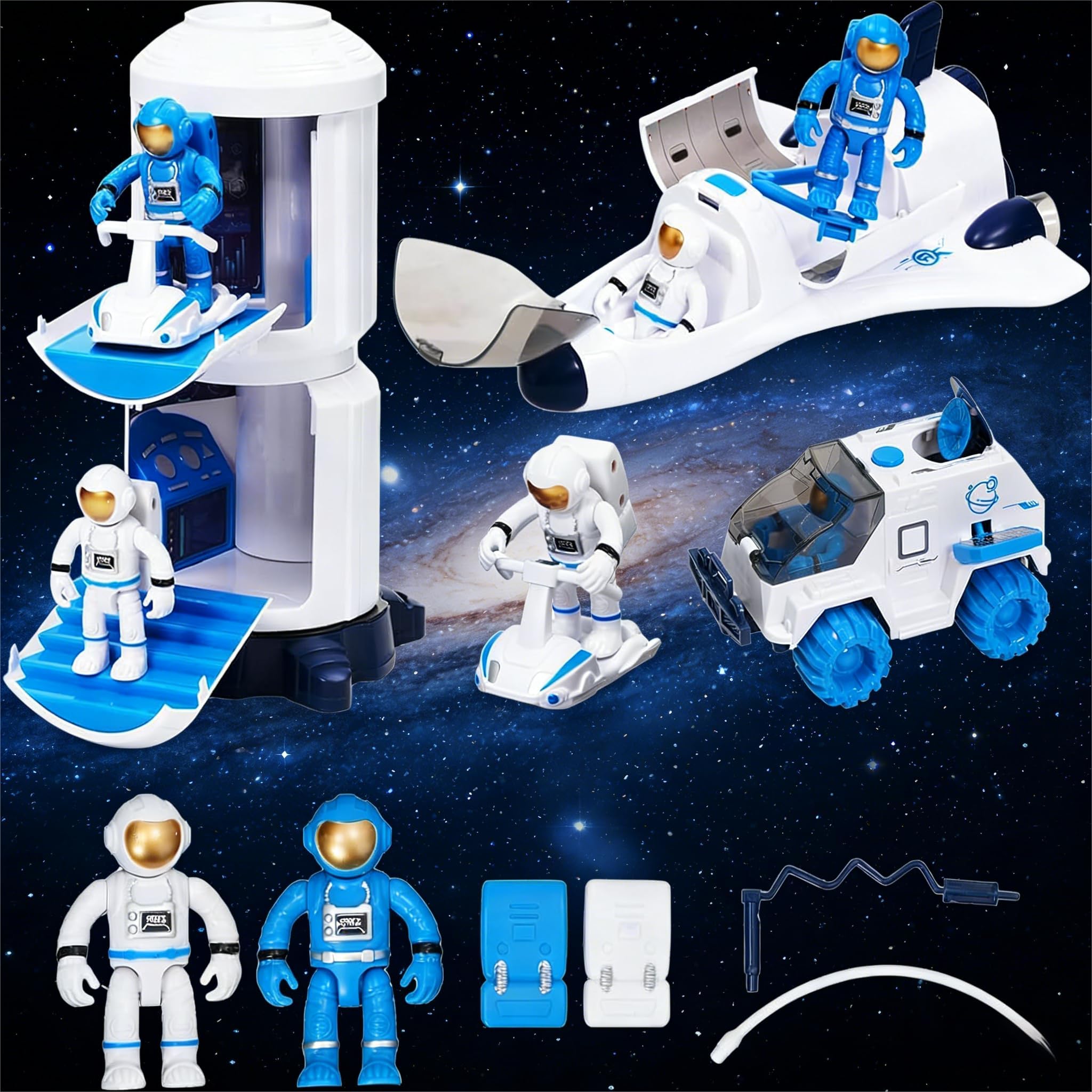 Jouet de navette spatiale pour enfants, jouet de vaisseau spatial avec effets lumineux et sonores, jouet spatial avec station spatiale, navette spatiale, rove spatiale et astronautes