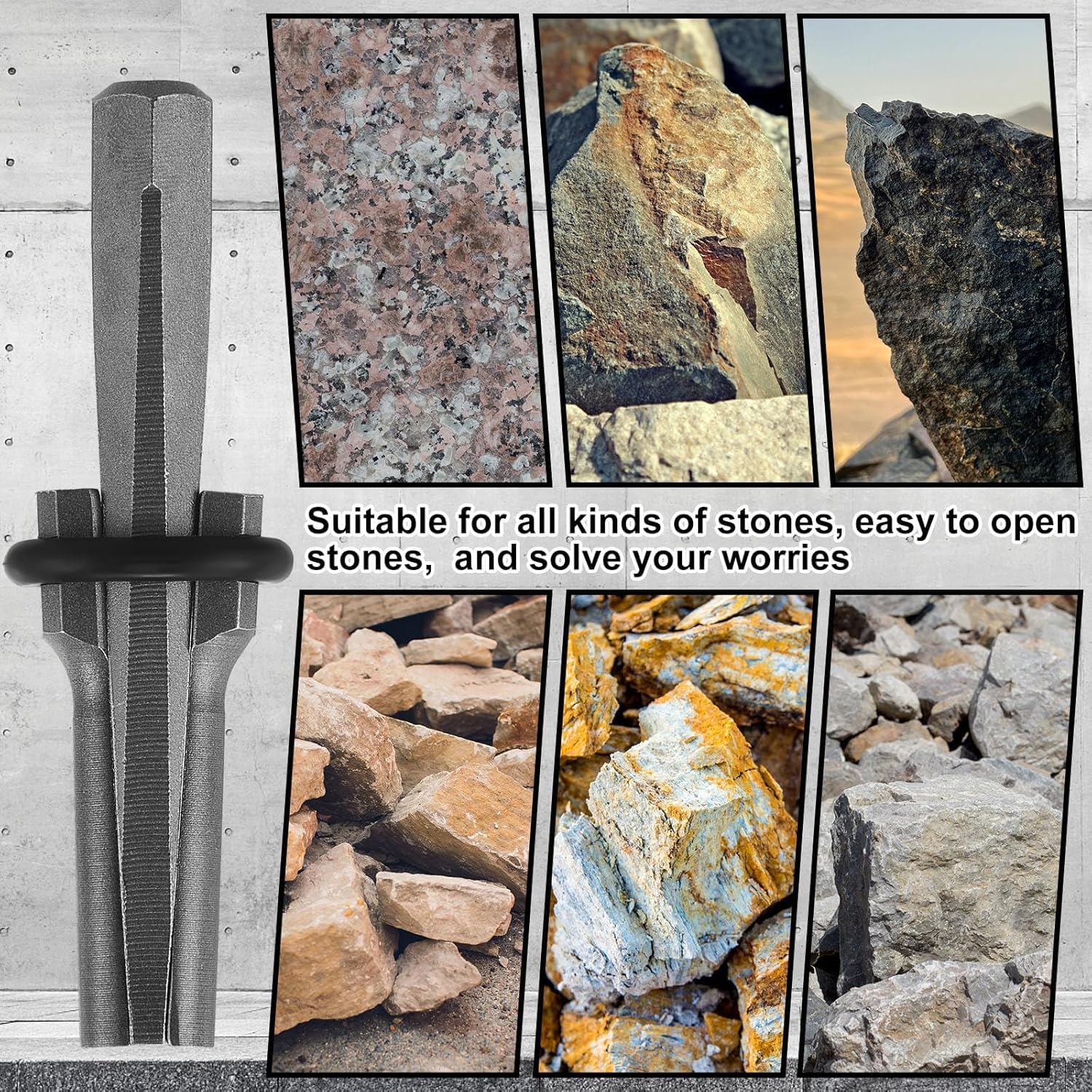 Cuñas Piedra, 10 Piezas Cuñas para Romper Piedras, 16mm Herramientas para Partir Piedra, para Hormigón Mármol Granito Roca Piedra