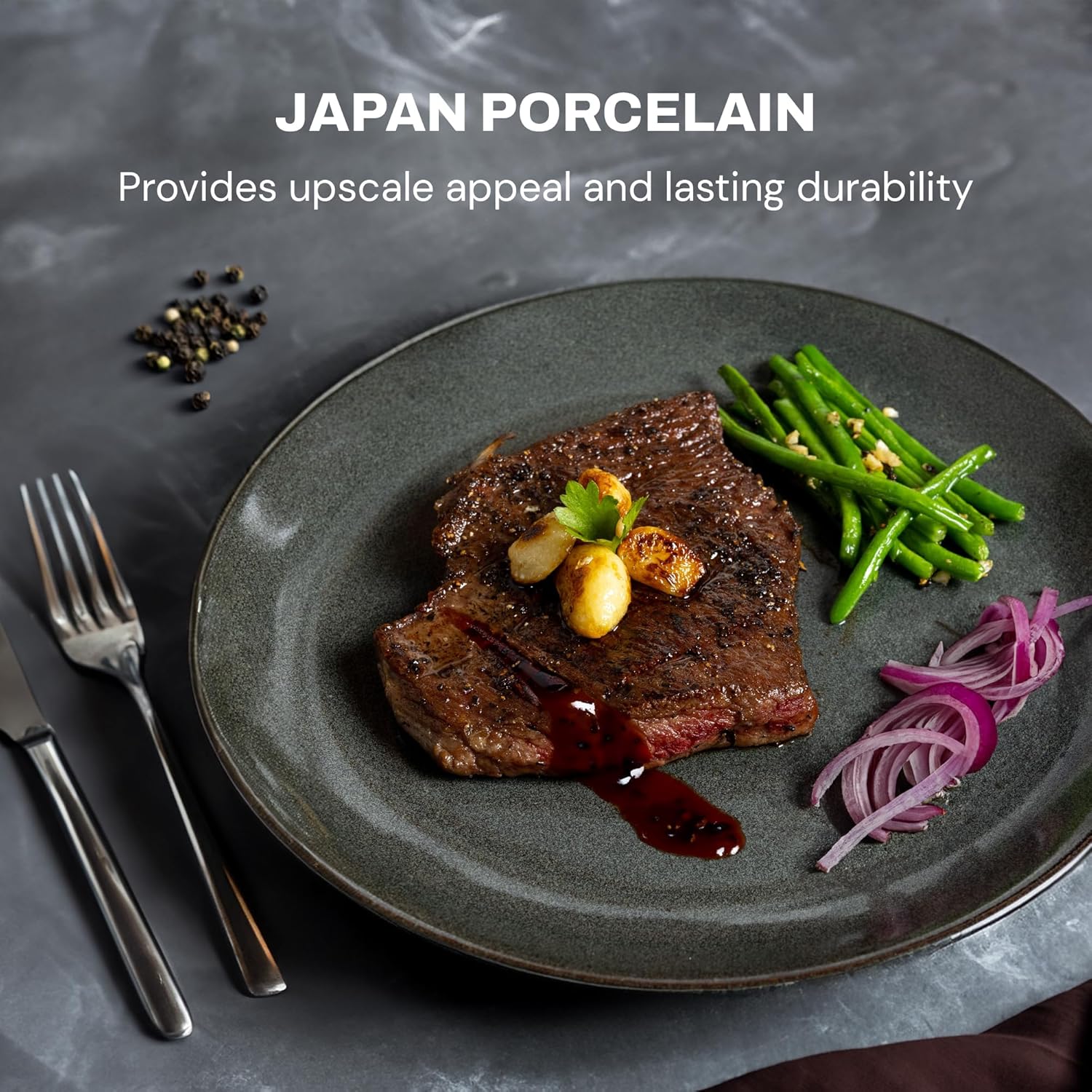 Mino Lightweight Porcelain Dinner Plate Set, 6-Piece, Onyx Black, Made in Japan