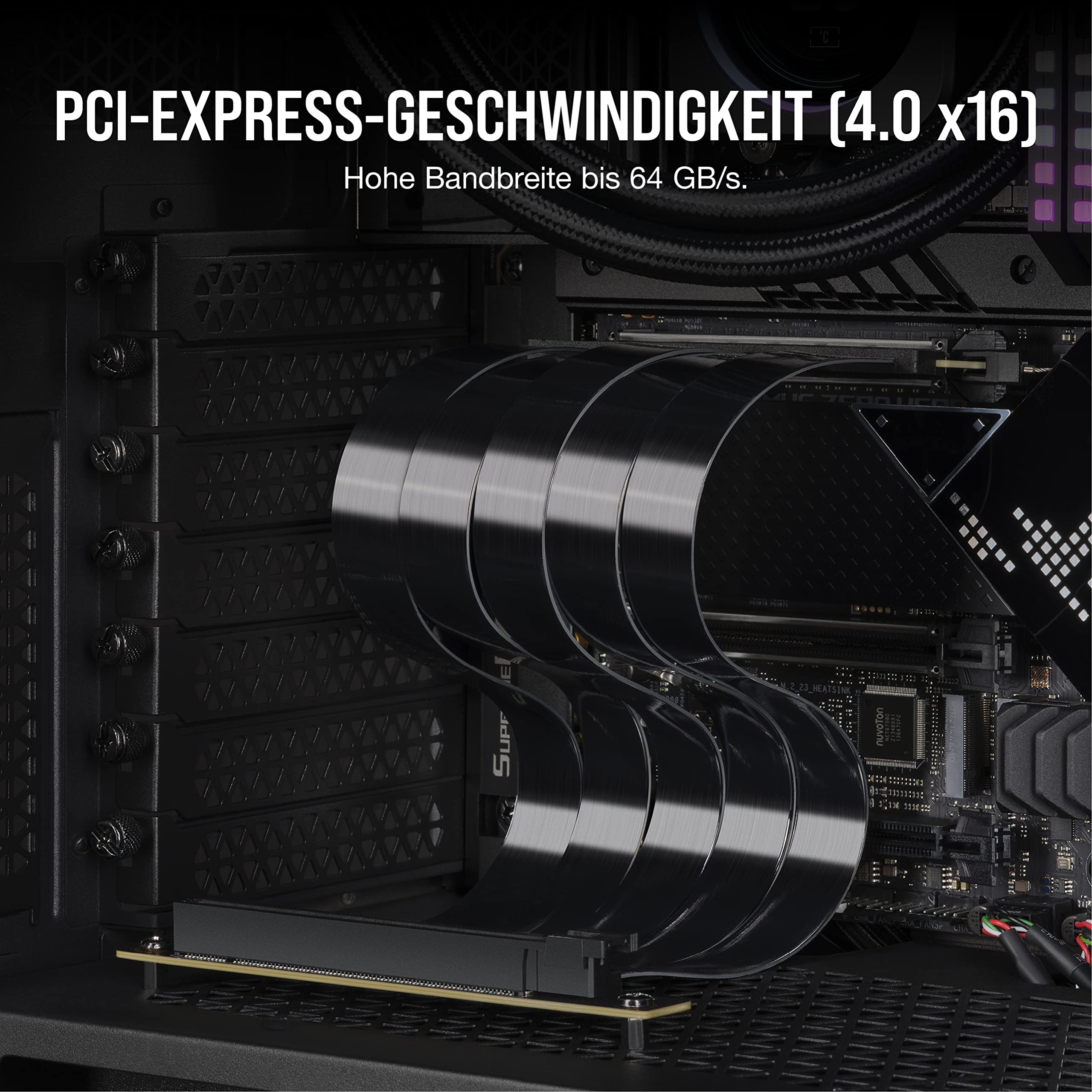 Corsair Premium-PCIe-Verlängerungskabel 4.0 x16 300 mm - EMI-Schutz - Abgewinkelte 90-Grad-Buchse - Kompatibel mit PCIe 3.0-Systemen - Schwarz – Bild 3