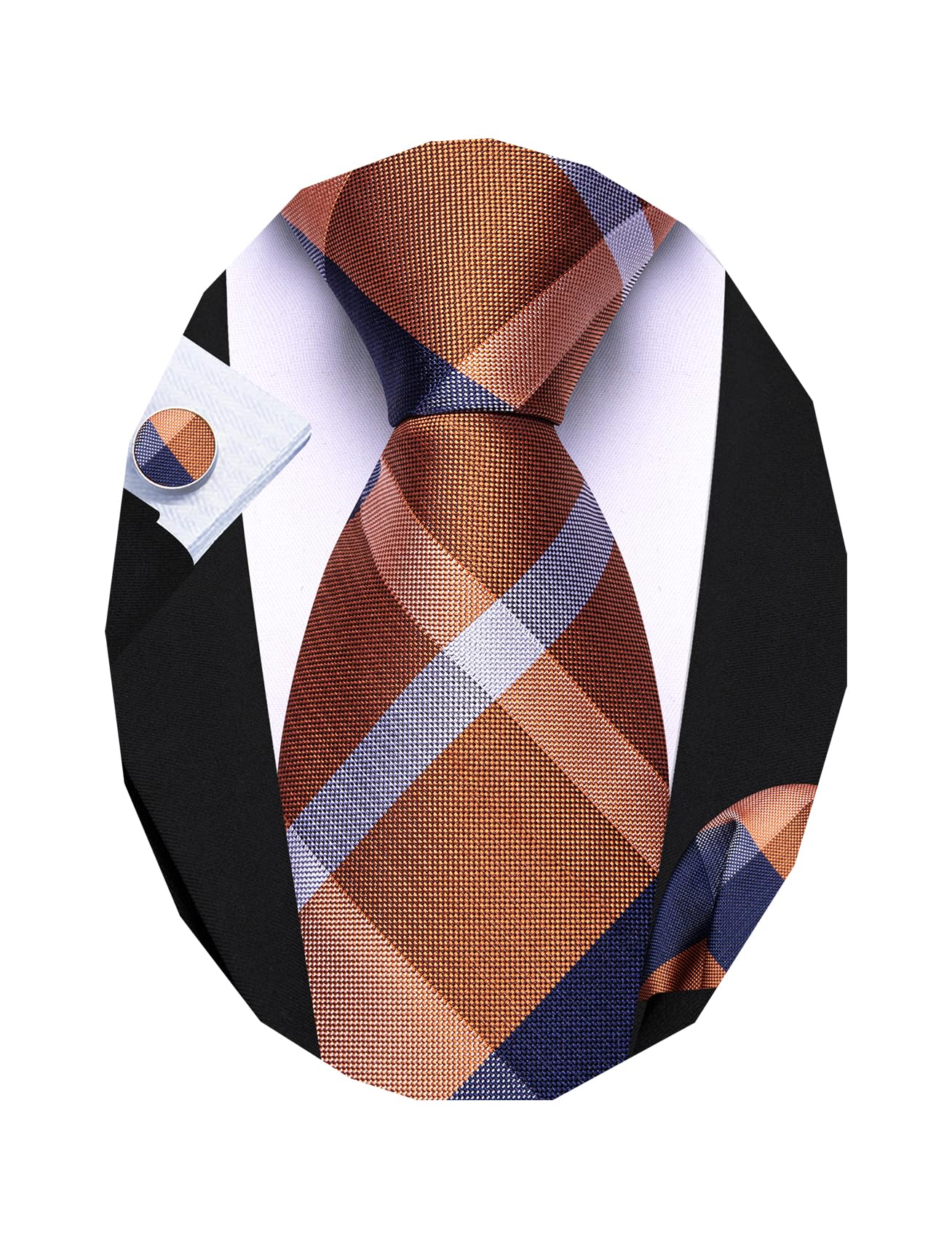 Barry.Wang Men Tie Sets Paisley Silk Necktie Pocket Square Cufflinks
