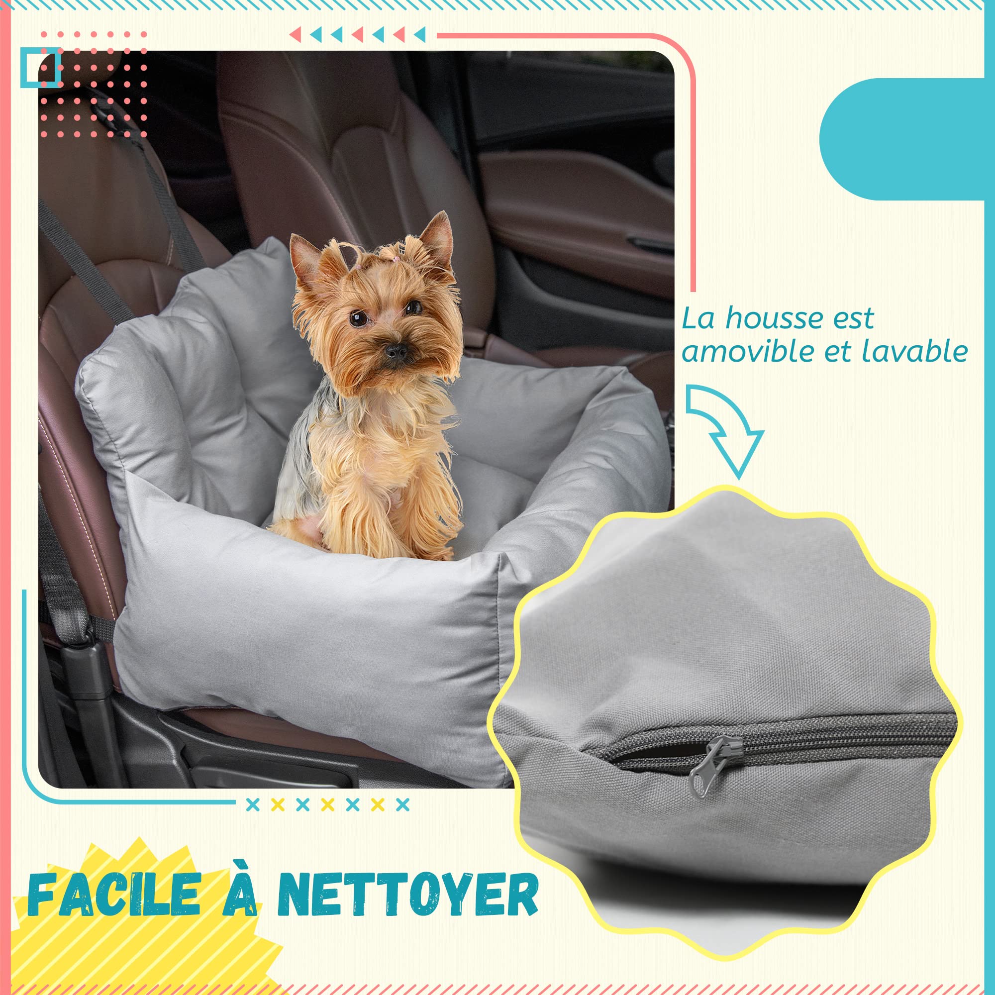 PawHut Siège d'auto pour Animaux de Compagnie Sac de Transport Chien et Chat rembourré de Coton PP épais sûr et Confortable Fond antidérapant 50 x 54 x 33 cm Gris foncé