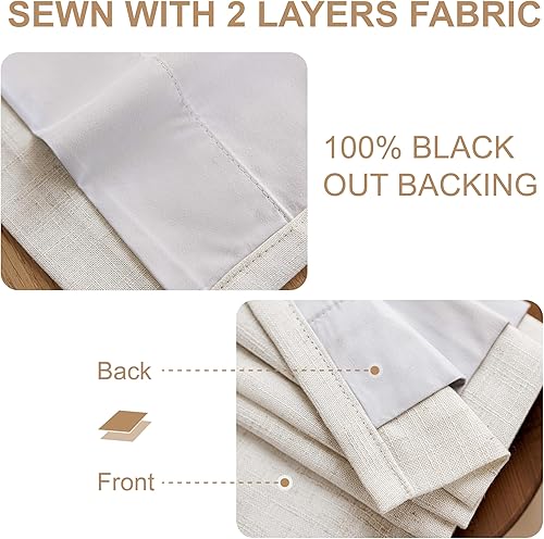 Miniatura 4 de Natural Linen Blend Double Layer Full Blackout Pinch Pleated Curtains 2 Panels 40"Wx84"L Thermal Insulated Back Tab Drapes with Adjustable Hooks &