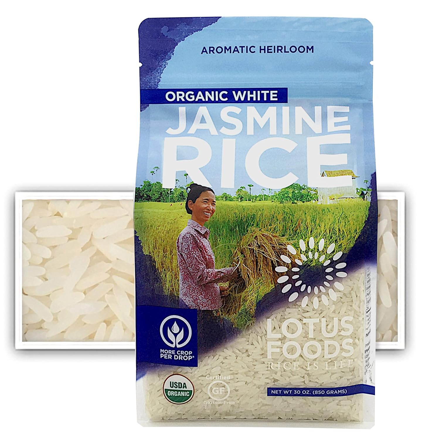 Lotus Foods Arroz jazmín blanco orgánico 18 libras paquete de 6