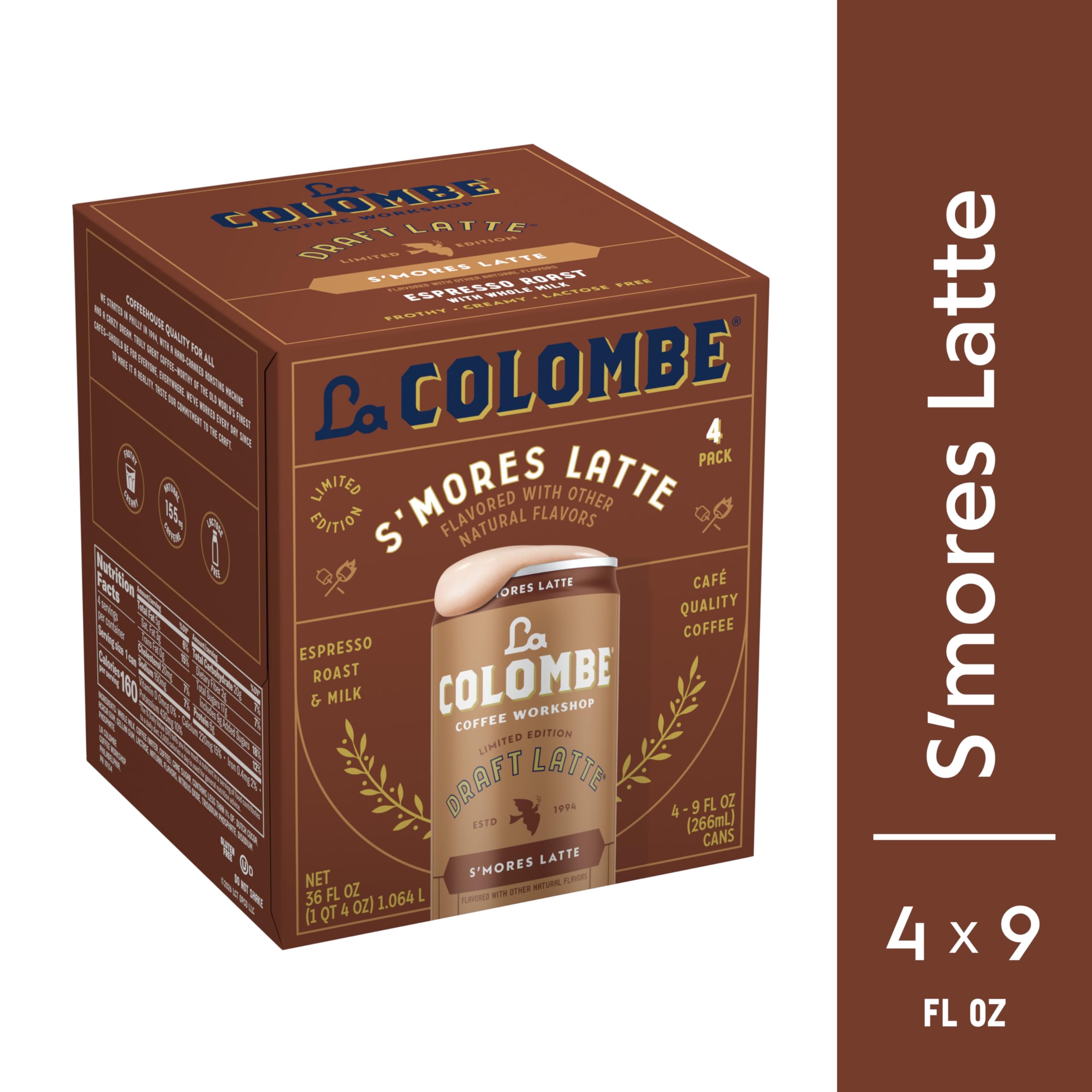 La Colombe Coffee, S'mores 콜드 브루 드래프트 라떼, 266.2ml (9 액량 온스) 캔, 4팩