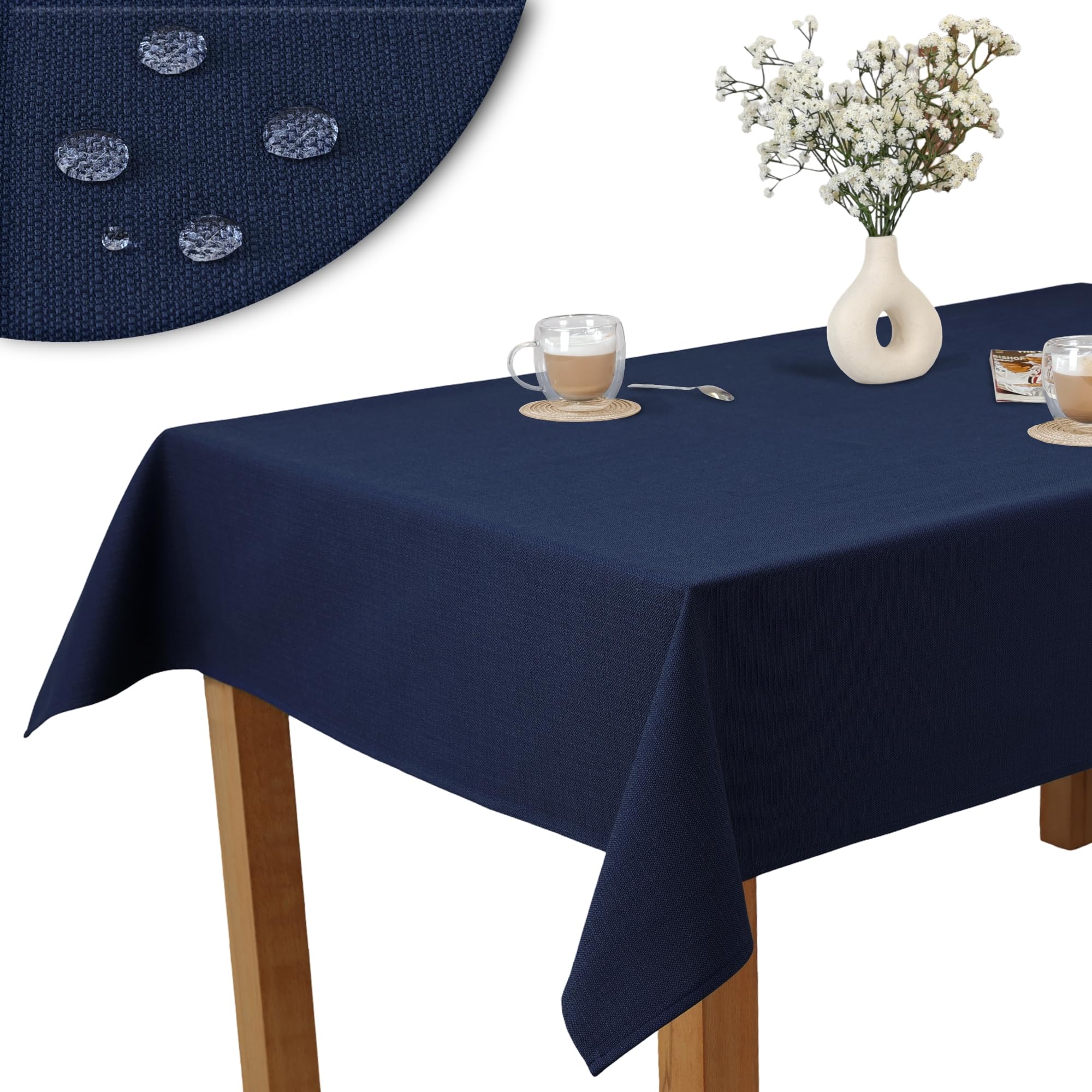 invitta Tischdecke 80x140 cm Dunkelblau Baumwolle Polyester Mischung 230 g/m2 - Hochwertig, Elegante Leinenoptik, Fleckenschutz Cotton Tischtuch mit Lotuseffekt, Pflegeleicht, O1-P130