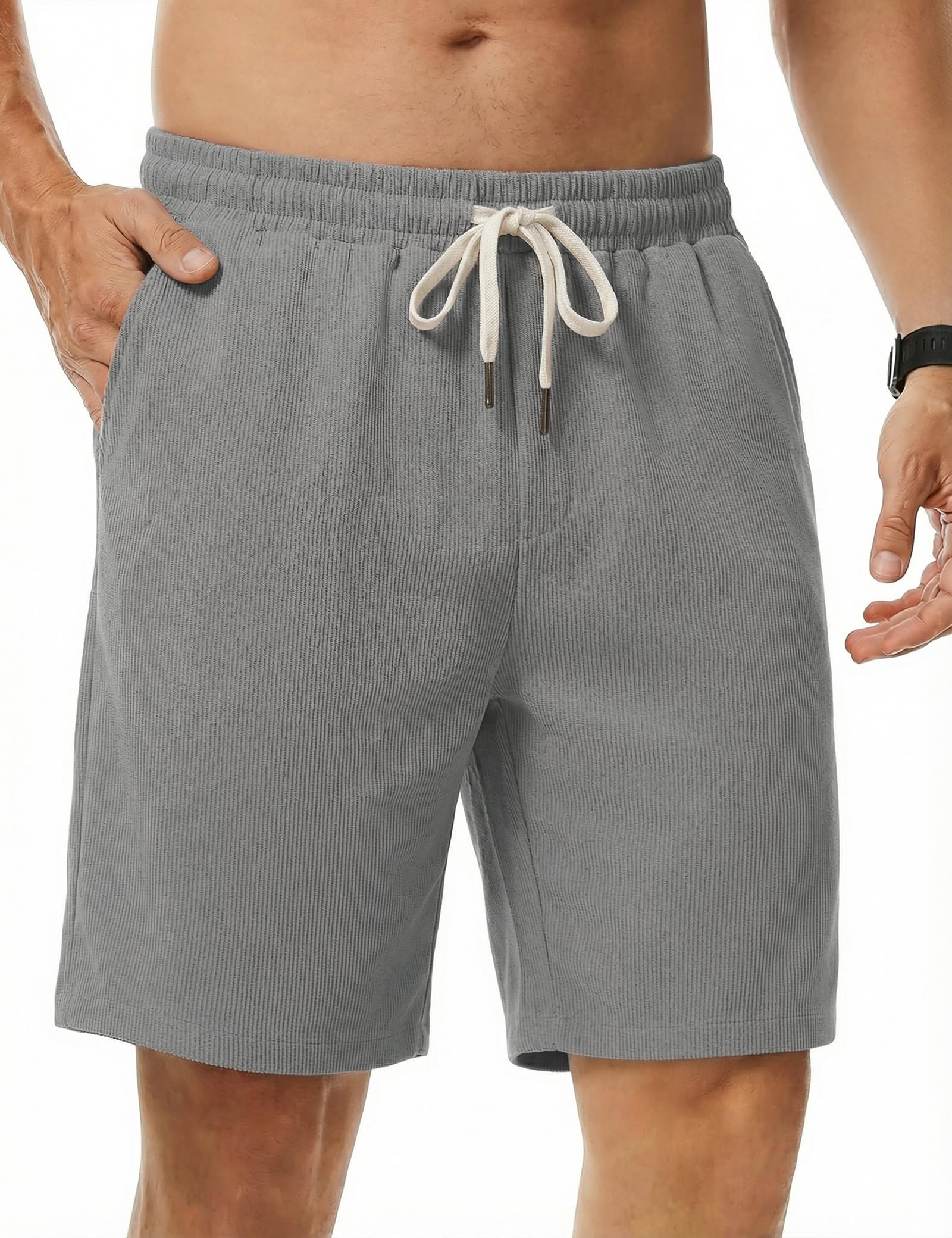 iClosam Kurze Hosen Herren Cord Verstellbarem Kordelzug Taillie Elastik, Sommer Bermuda Freizeitshorts Gerade geschnittene Men's Cord Shorts Vielseitig Alltag und Wochenende S-3XL