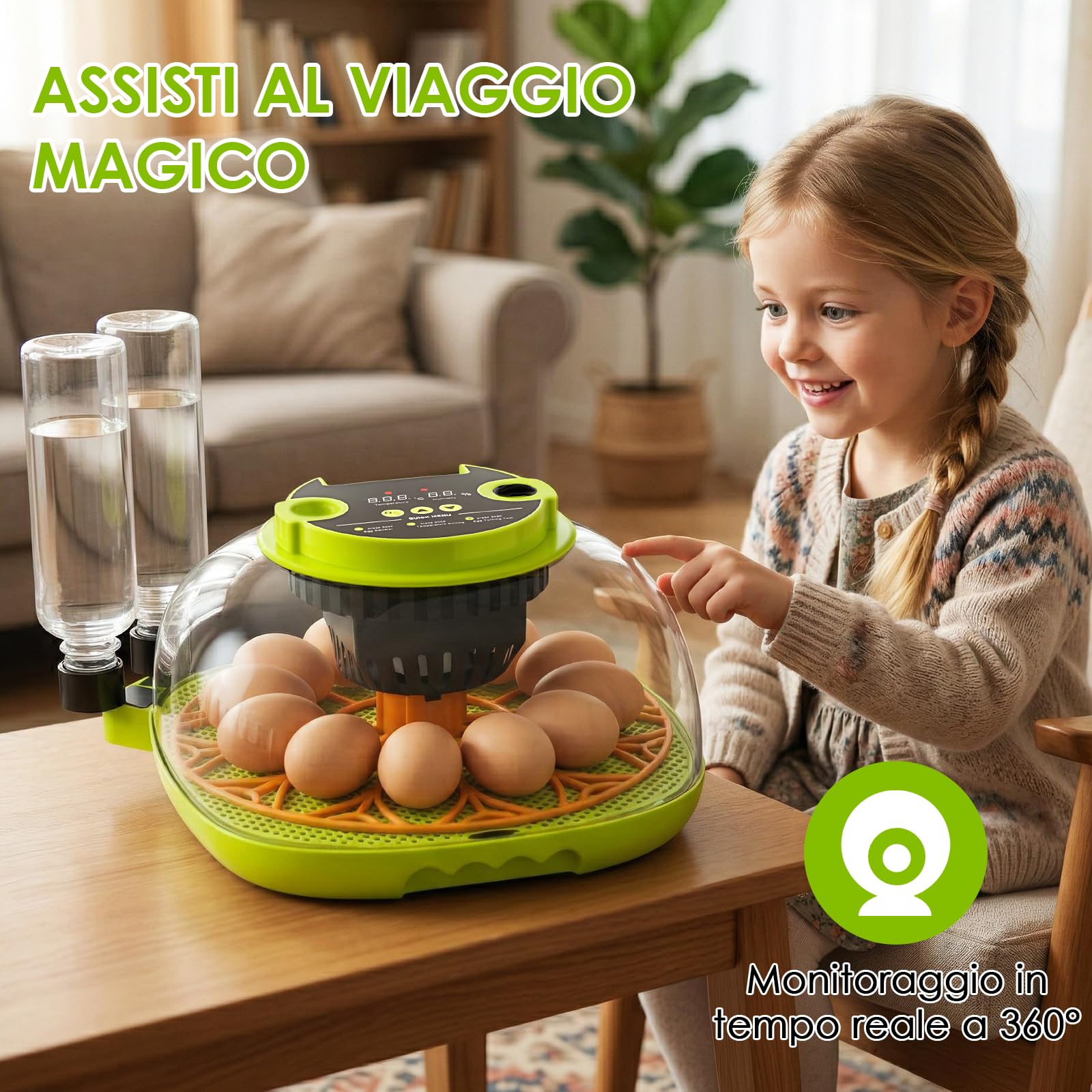 Incubatrice per Uova Automatica, Incubatrice 12 Uova Rotazione Automatica delle Uova, Controllo della Temperatura e dell’Umidità, Adatto all’Incubazione di Uova di Gallina, Anatra, Oca