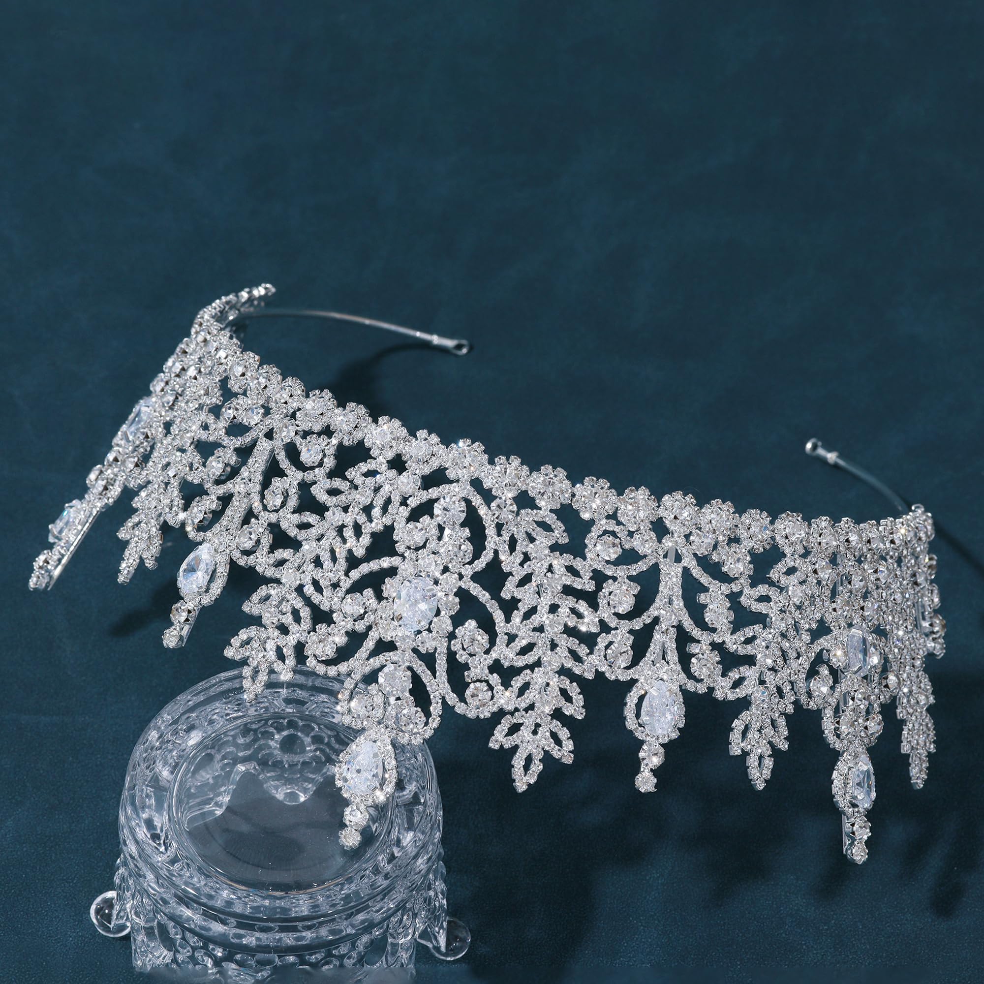 Coronas altas de reina de circonita cúbica para mujer, tiaras grandes plateadas con diamantes de imitación, diadema de boda para novia, tocados de quinceañeras de cristal, tocados de
