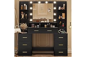 Black Vanity with Glass Top and Storage
