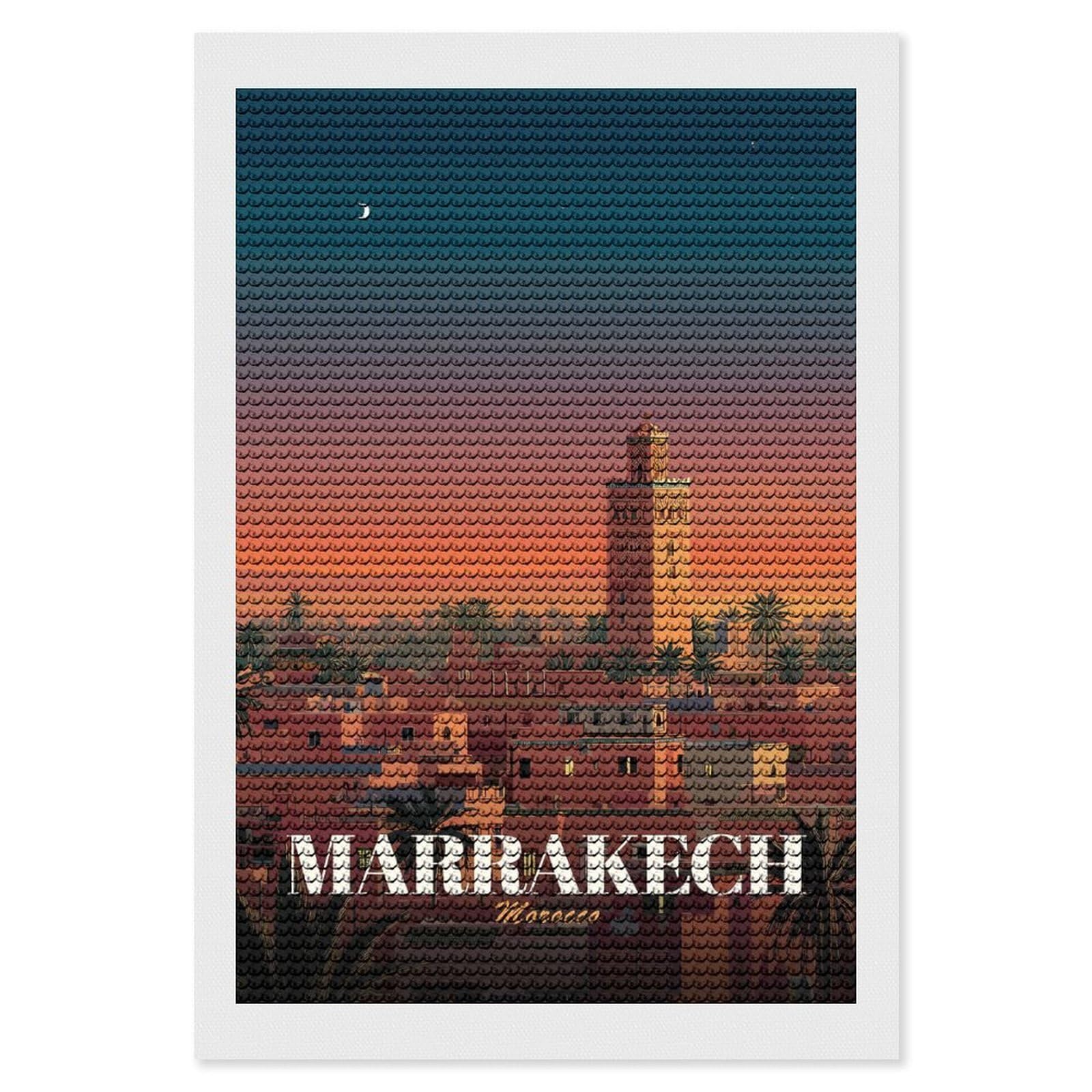 Junmoney Marrakech Morocco Cityscape at Sunset Crystal Diamond Art Kit 8"x12", Modern Decor, Boho Decor, Wall Art Gift, Decorative Artwork, Creative Hobby