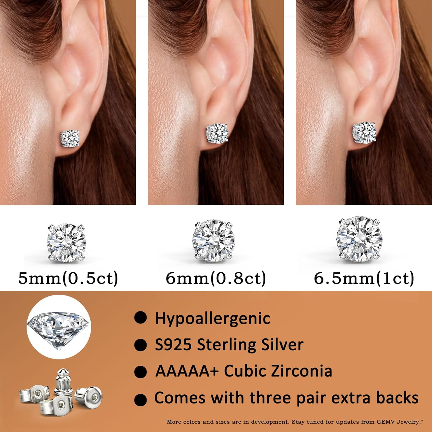 18K White Gold Plated Sterling Silver Pave Round Cut Cubic Zirconia Stud Earrings 4 Prong CZ Simulated Diamond Stud Earrings for Women Men Hypoallergenic - Image 6