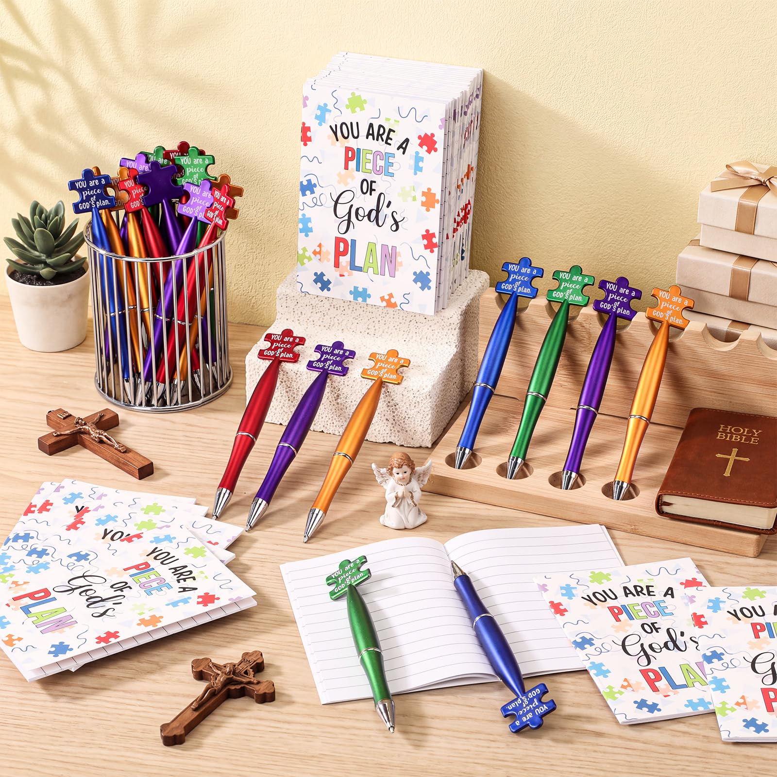 Sayglossy Lot de 30 mini carnets de notes en vrac avec stylos à bille et carnet pour étudiants, enseignants, événements scolaires, fêtes religieuses (catholique)